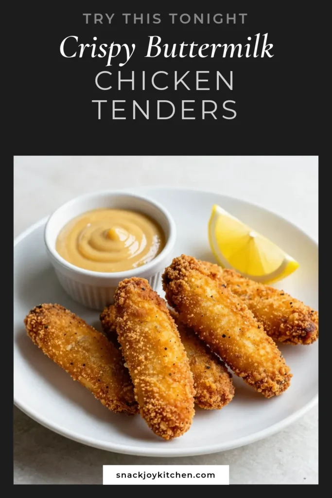 Indulge in the ultimate comfort food with these Crispy Buttermilk Fried Chicken Tenders! This Buttermilk Chicken Tenders Recipe ensures juicy, tender meat coated in a flavorful, crunchy crust. Perfect for dinner or game day, these Homemade Fried Chicken Tenders are a crowd-pleaser. Try the Best Fried Chicken Tender Recipe that your family will love. Save this recipe for a delicious meal tonight! #FriedChicken #ButtermilkChicken #ComfortFood #ChickenTenders