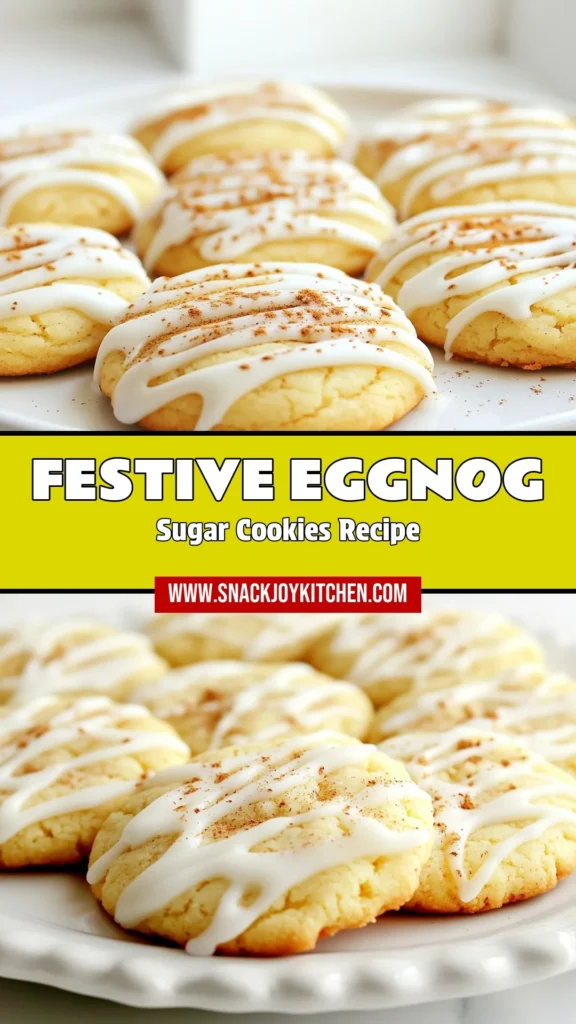 Indulge in the holiday spirit with these delightful Eggnog Sugar Cookies! This Christmas cookie recipe features soft sugar cookies infused with eggnog, perfect for all your holiday baking needs. Enjoy these delicious eggnog dessert recipes that are sure to impress family and friends. Try this easy recipe and bring joy to your holiday gatherings. Don’t forget to save this one! #EggnogSugarCookies #ChristmasCookies #HolidayBaking #DessertRecipes