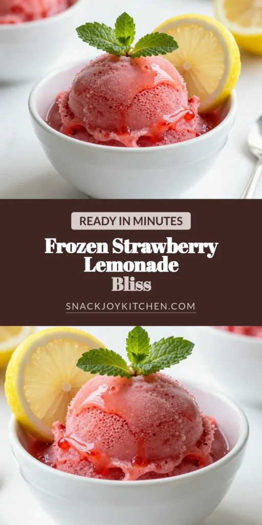 Beat the heat this summer with a delicious homemade frozen strawberry lemonade sorbet! This easy sorbet recipe combines fresh strawberries and zesty lemon for a refreshing dessert that’s perfect for warm days. Our strawberry sorbet recipe is a must-try for anyone who loves fruity treats. Indulge in this delightful dessert that’s sure to impress. Save this recipe for your next summer gathering! #FrozenStrawberryLemonadeSorbet #StrawberrySorbetRecipe #HomemadeLemonSorbet #RefreshingSummerDesserts