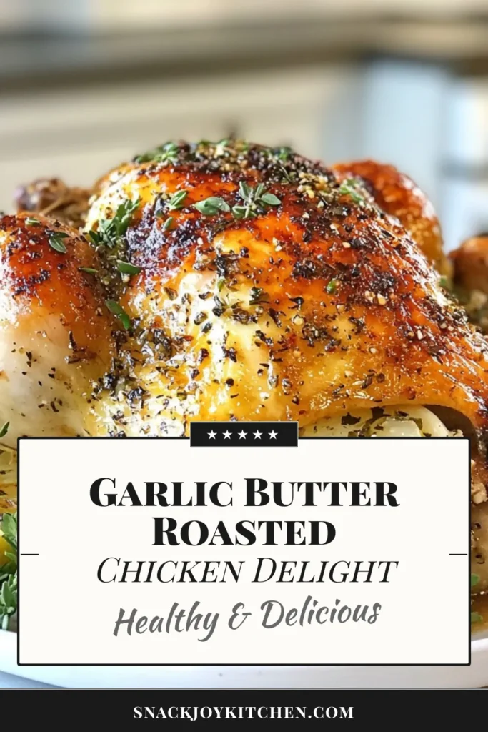 Savor the deliciousness of Garlic Herb Butter Chicken with this easy roasted chicken recipe! This flavorful roasted chicken is coated in a homemade garlic herb butter, ensuring every bite is crispy and tender. Perfect for family dinners or special occasions, it’s a must-try dish that elevates any meal. Save this crispy roasted chicken recipe for your next culinary adventure! #GarlicHerbButterChicken #RoastedChickenRecipe #CrispyRoastedChicken #FlavorfulRoastedChicken