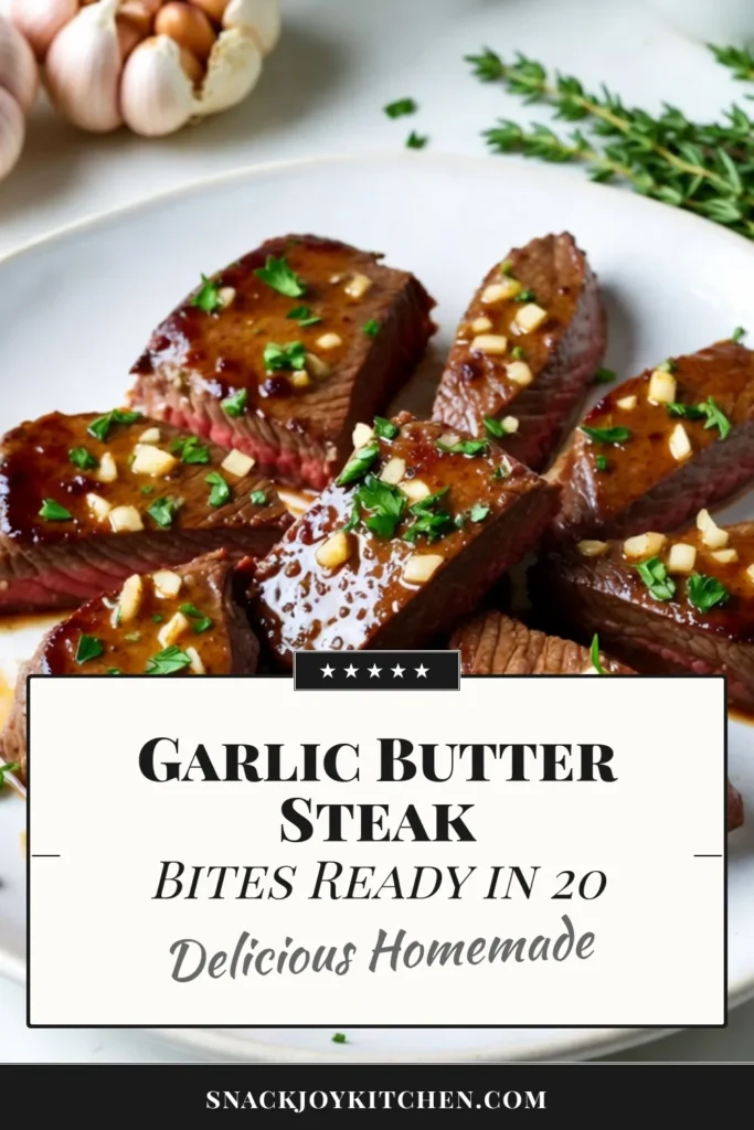 Indulge in the savory delight of Garlic Butter Steak Bites! This easy steak bites recipe features tender sirloin steak coated in a rich garlic butter sauce, perfect for a quick dinner recipe. With just a few ingredients, you can impress your family or guests in under 30 minutes. Don’t miss out on this flavorful sirloin steak recipe! Save it for your next meal! #GarlicButterSteakBites #EasySteakBites #QuickDinnerRecipe #GarlicButterRecipe