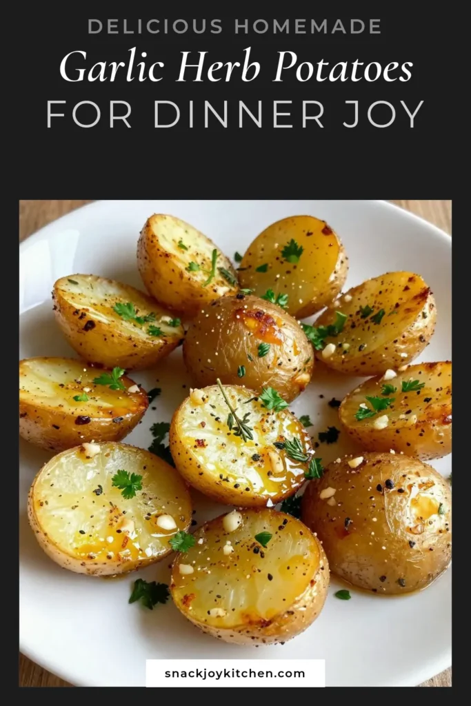 Discover the magic of Garlic Herb Roasted Potatoes with this easy roasted baby potatoes recipe! These oven roasted potatoes with garlic are packed with flavor, making a perfect side dish. In just 45 minutes, you can enjoy these easy garlic potatoes, beautifully seasoned and golden brown. Don’t miss out on this flavorful roasted potatoes recipe that’ll impress your friends and family! Try it today and elevate your meals! #GarlicHerbRoastedPotatoes #RoastedBabyPotatoes #EasyGarlicPotatoes #FlavorfulRecipes