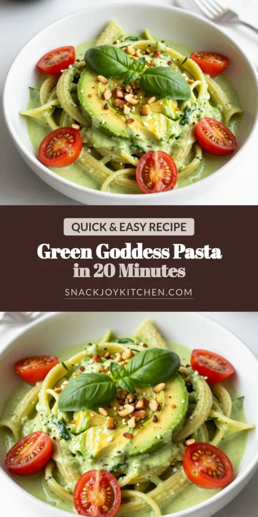Discover this Avocado Lime Pasta Recipe that transforms a classic dish into a vibrant Green Goddess pasta delight! This healthy pasta dish features a creamy avocado sauce, fresh basil, and spinach, making it a quick vegetarian option perfect for busy nights. Ready in just 20 minutes, it's not only delicious but also packed with nutrients. Try it today and elevate your pasta game! Save this recipe for your next meal! #AvocadoLimePasta #GreenGoddessPasta #HealthyPastaDish #QuickVegetarianRecipes