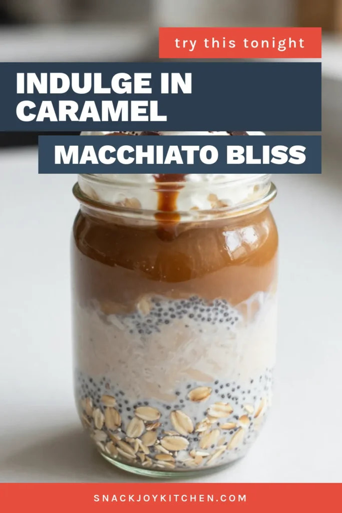 Indulge in a delicious and nutritious start to your day with Caramel Macchiato Overnight Oats! This easy Overnight Oats Recipe combines rolled oats, almond milk, and espresso for a delightful Coffee Oats Recipe. Packed with flavor and chia seeds, it's a perfect addition to your Healthy Breakfast Ideas. Prepare in just 10 minutes and enjoy a sweet breakfast treat. Save this recipe for a tasty morning boost! #OvernightOats #HealthyBreakfast #CaramelMacchiato #BreakfastIdeas