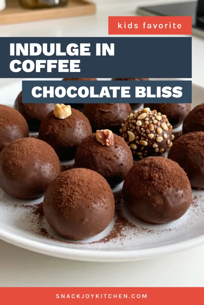 Indulge in these easy coffee truffles that combine rich flavors with simplicity. This homemade truffles recipe features decadent coffee chocolate truffles made with high-quality dark chocolate, heavy cream, and a touch of vanilla. Perfect for gourmet chocolate treats, these delightful bites are a must-try for dessert lovers. Get ready to impress your friends and family with this easy recipe! Save this for later! #CoffeeTruffles #DecadentDesserts #ChocolateTreats #HomemadeTruffles
