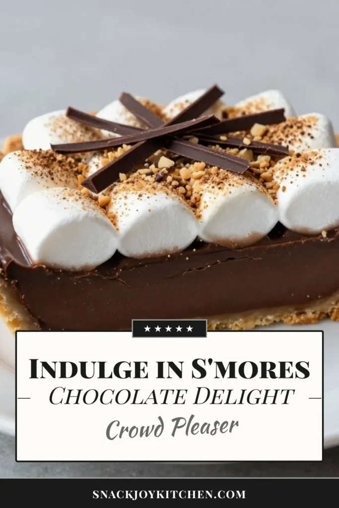 Indulge in the ultimate comfort dessert with this S'mores chocolate pie recipe. Featuring a delicious graham cracker pie crust, this easy chocolate dessert combines gooey chocolate and fluffy marshmallows for a baked s'mores pie that everyone will love. Perfect for any occasion, this chocolate marshmallow dessert is simple to make and sure to impress. Save this recipe and enjoy a slice of heaven! #SmoresChocolatePie #EasyChocolateDessert #BakedSmoresPie #ChocolateMarshmallowDessert