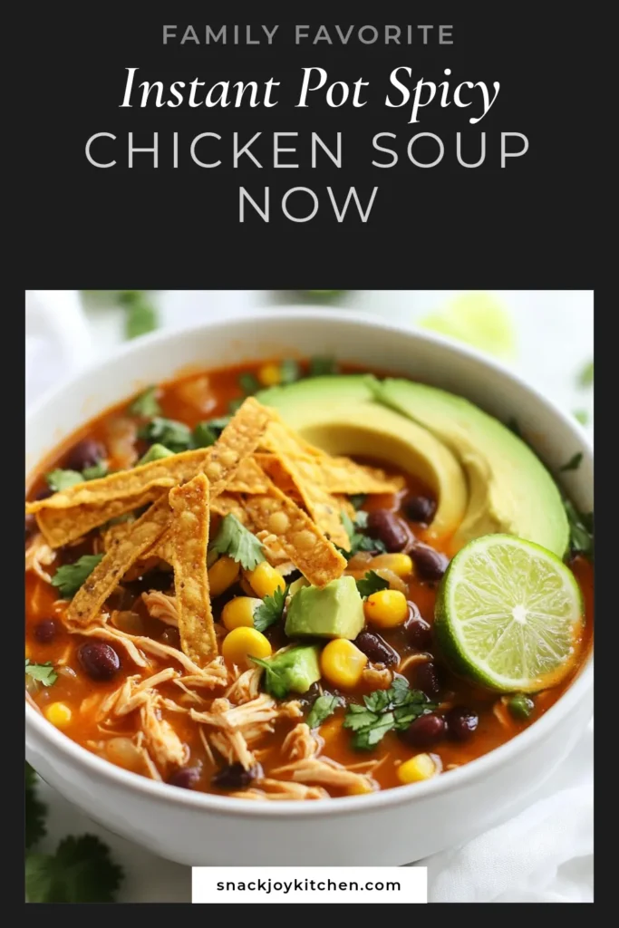 Warm up with this delicious Spicy Instant Pot Chicken Tortilla Soup! This easy spicy soup combines tender chicken, black beans, and flavorful spices for a quick tortilla soup that your family will love. Perfect for weeknight dinners, this Instant Pot chicken recipe is packed with flavor and can be ready in no time. Try this Chicken Tortilla Soup Recipe today and experience the comfort! Save this for later! #InstantPotRecipes #TortillaSoup #EasyRecipes #ChickenDinner