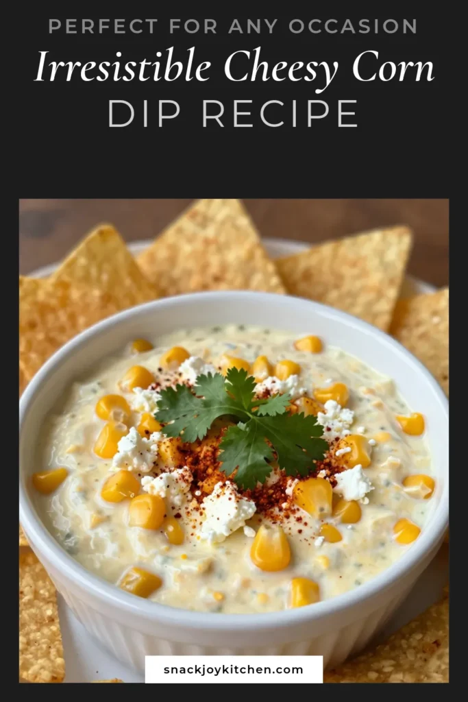 Dive into this delicious Cheesy Mexican Street Corn Dip, the perfect creamy corn dip recipe for your next gathering! This easy appetizer with corn combines grilled corn with creamy goodness, cotija cheese, and flavorful spices. It's a crowd-pleaser served with tortilla chips or as a stand-alone dip. Impress your friends with this grilled corn dip with mayonnaise that’s ideal for any occasion. Try it today and save this recipe! #CheesyMexicanCornDip #CornDip #Appetizers #PartyFood