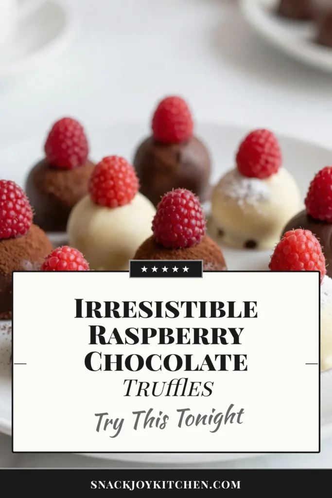 Indulge in these decadent chocolate raspberry truffles that combine rich dark and white chocolate flavors with fresh raspberries. Perfect for any occasion, this homemade chocolate truffles recipe is an irresistible addition to your dessert collection. Discover how easy it is to make these delightful raspberry dessert recipes at home and impress your guests. Get the full recipe and start creating your own chocolate raspberry truffles today! #ChocolateTruffles #RaspberryDesserts #TruffleRecipes #HomemadeTreats