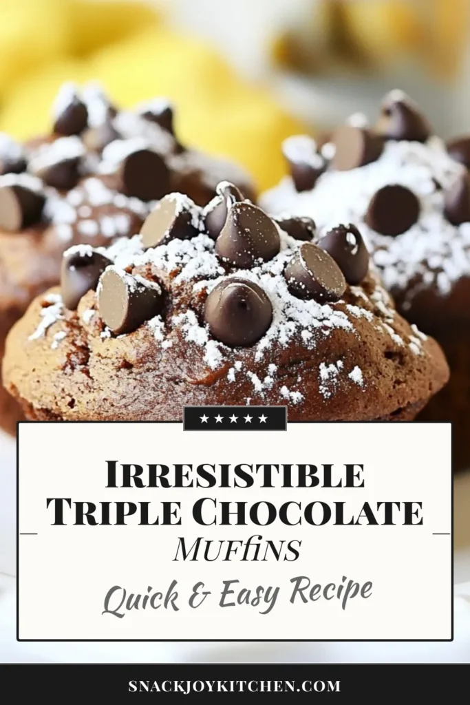 Indulge in these delicious triple chocolate muffins that are sure to satisfy your sweet cravings! This easy chocolate muffin recipe combines rich cocoa, chocolate chips, and a touch of vanilla for the best chocolate muffin experience. Perfect for breakfast or a snack, these homemade chocolate muffins are a must-try! Save this recipe and delight your friends and family today! #TripleChocolateMuffins #ChocolateChipMuffinRecipe #EasyChocolateMuffins #HomemadeChocolateMuffins