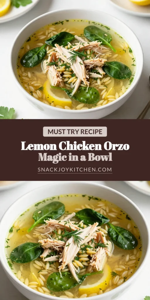 Discover the delightful taste of Lemony Greek chicken soup, a healthy lemon soup packed with flavor! This easy orzo soup recipe features tender chicken, fresh spinach, and a zesty lemon twist, making it a perfect Mediterranean chicken soup for any occasion. Warm up your day with this comforting Greek chicken recipe. Save this delicious soup to make tonight! #LemonyGreekChickenSoup #OrzoSoupRecipe #HealthyLemonSoup #MediterraneanChickenSoup