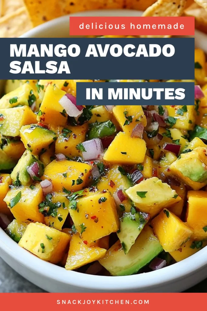 Discover the ultimate Mango Avocado Salsa, a fresh salsa recipe that's perfect for summer! This easy avocado salsa combines ripe mango, creamy avocados, and a medley of colorful ingredients for a delicious mango and avocado dip. Ready in just 25 minutes, it's perfect for parties or a light snack. Don't miss out on this vibrant summer salsa recipe - save and try it today! #MangoAvocadoSalsa #FreshSalsaRecipe #EasyAvocadoSalsa #SummerSalsaRecipe