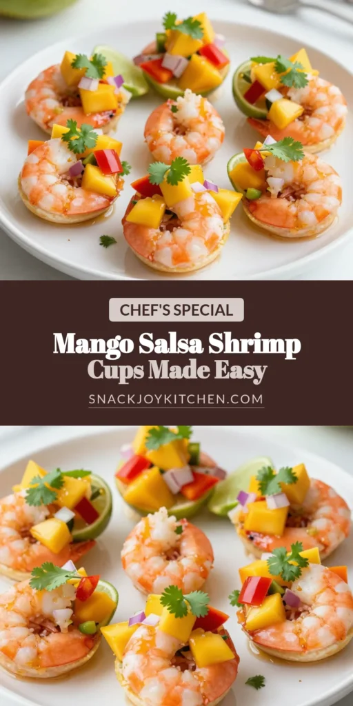 Looking for a delicious shrimp appetizer recipe? Try these Mango Salsa Shrimp Cups! These tropical shrimp cups are easy to make and bursting with flavor, thanks to a fresh mango salsa recipe that combines juicy mango, zesty lime, and succulent shrimp. Perfect for parties or a special gathering, these tortilla cups with shrimp are sure to impress. Save this easy recipe for your next cookout and bring a taste of the tropics to your table! #MangoSalsa #ShrimpAppetizer #TropicalShrimp #EasyRecipe
