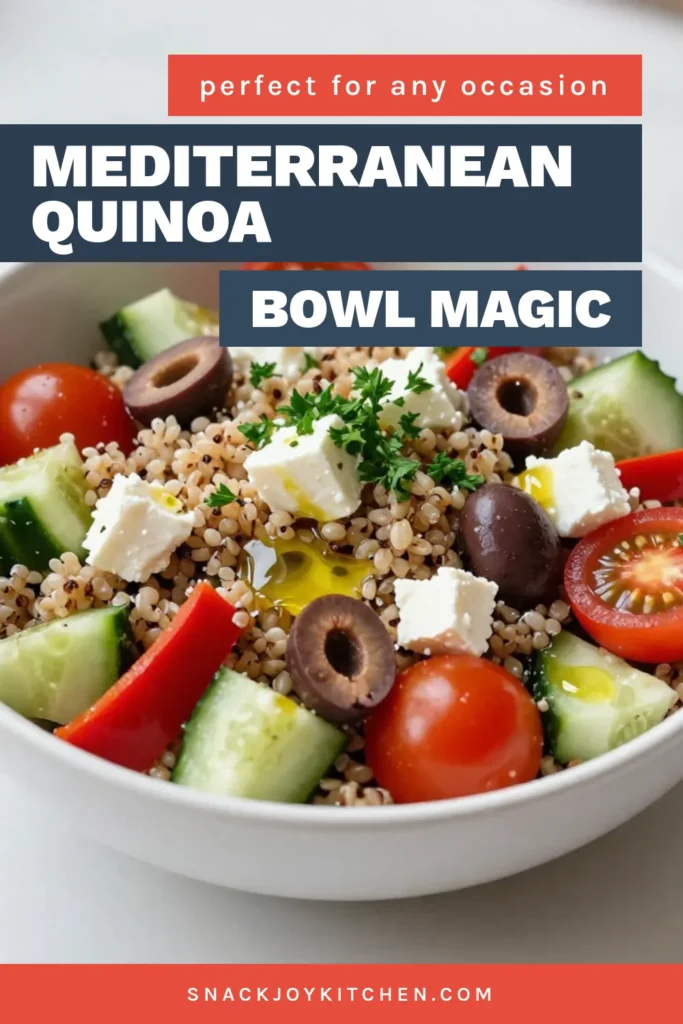 Discover the delicious Mediterranean Quinoa Salad, a vibrant quinoa bliss bowl recipe that’s perfect for healthy eating! This feta quinoa salad features fresh veggies, olives, and a zesty dressing, making it one of the easiest quinoa dishes you'll love. Packed with nutrients, it's great for meal prep and summer picnics. Try it today and elevate your healthy Mediterranean recipes! Save this recipe for later! #QuinoaSalad #HealthyEating #MediterraneanRecipes #EasyRecipes
