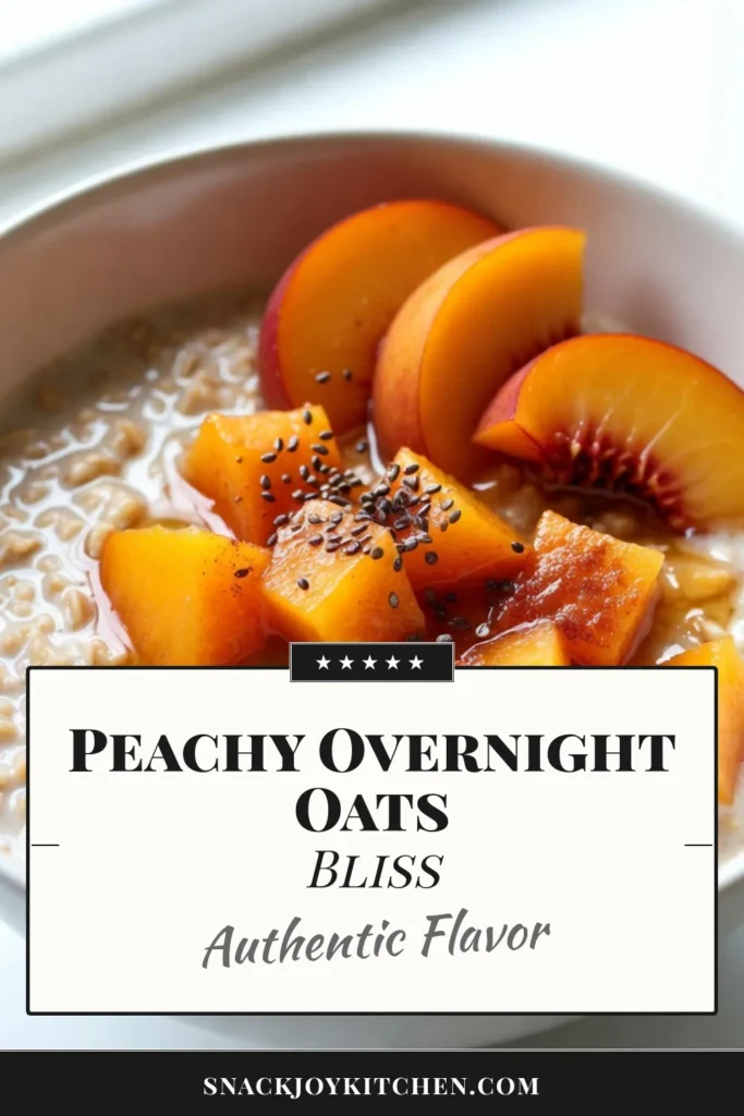 Start your day with this delicious Peach Pie Overnight Oats recipe! These peach overnight oats are a delightful and healthy breakfast idea that can be prepared in just 5 minutes. Made with rolled oats, almond milk, and fresh peaches, this easy overnight oats recipe is perfect for busy mornings. Top with granola or nuts for added crunch. Don't miss out on the perfect blend of flavors! Try this recipe today! #OvernightOats #HealthyBreakfast #RecipeIdeas #PeachOats