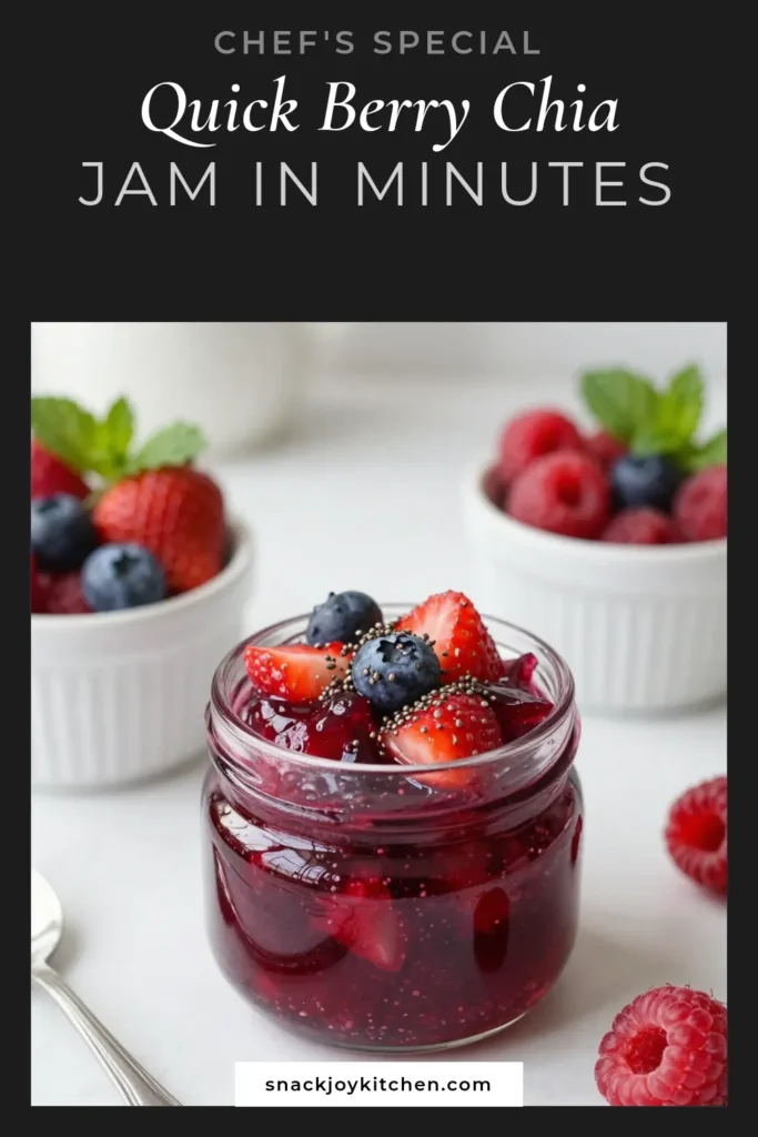 Discover the joy of making your own Berry Chia Jam in just minutes with this Quick Chia Jam Recipe! This easy no-cook berry jam combines mixed berries, chia seeds, and a touch of maple syrup for a healthy berry spread that’s perfect for breakfast or snacks. Whip up this easy homemade jam in no time and elevate your toast, yogurt, or pancakes! Click to save the recipe and enjoy a delicious, nutritious treat today! #BerryChiaJam #HealthySpread #HomemadeJam #QuickRecipes