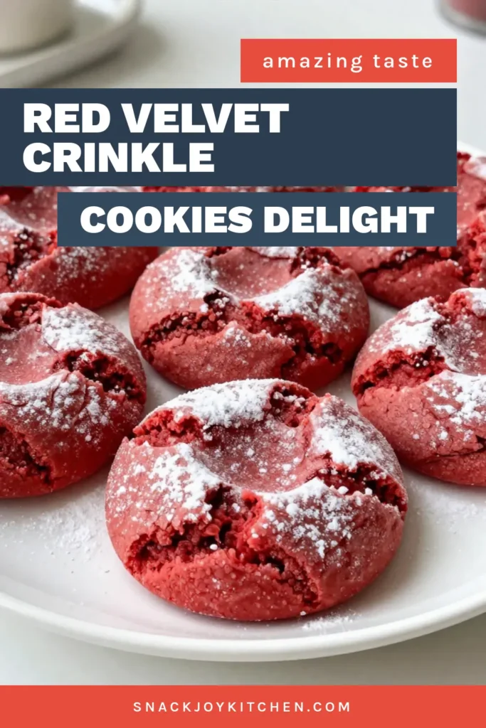 Indulge in the magic of holiday baking with these easy red velvet crinkle cookies! These chewy red velvet cookies are not only stunning to look at but super simple to make, thanks to red food coloring that enhances their vibrant hue. Perfect for festive occasions, these cookies are sure to impress your guests. Try this delicious recipe today! Save to your holiday cookie recipes board! #RedVelvetCrinkleCookies #EasyBaking #HolidayDesserts #ChewyCookies