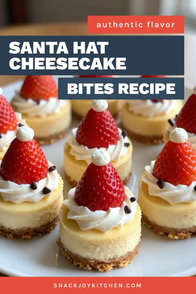 Discover the joy of making Santa Hat Cheesecake Bites, the perfect festive cheesecake recipe for your holiday gatherings! These no-bake cheesecake bites are an easy Christmas dessert that will impress everyone at your party. With a delicious graham cracker crust and a delightful strawberry topping resembling Santa's hat, these treats are a must-try. Save this recipe for your holiday dessert ideas! #SantaHatCheesecakeBites #HolidayDesserts #EasyChristmasDesserts #NoBakeCheesecakeBites