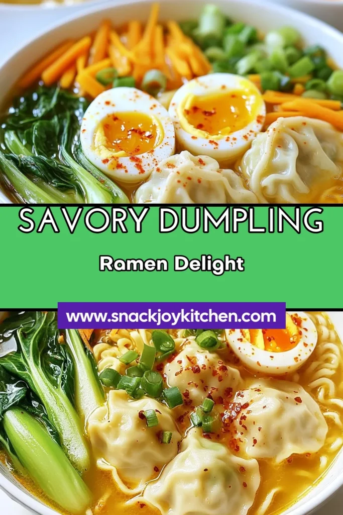 Discover this delicious savory dumpling ramen bowl, the ultimate comfort food! Perfect for quick weeknight dinners, this easy ramen recipe combines tender dumplings and fresh veggies in a rich chicken broth ramen bowl. With just a few simple steps, you can enjoy homemade dumpling ramen that’s full of flavor. Save this recipe for a weeknight treat! #SavoryDumplingRamen #EasyRamenRecipes #ChickenBrothRamenBowl #QuickDinnerIdeas