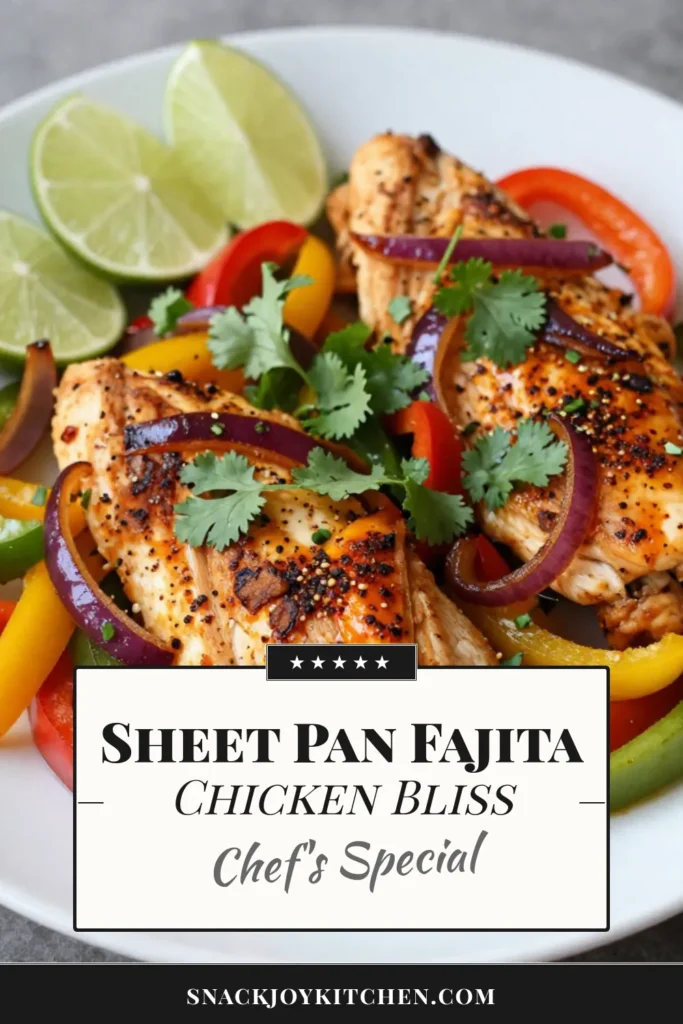 Transform your dinner with this easy chicken fajitas recipe featuring Sheet Pan Fajita Chicken. This oven-baked fajitas dish is not only simple to prepare but also a healthy chicken recipe perfect for busy weeknights. With tender chicken and colorful veggies, this one-pan fajita dinner will impress your family and friends. Try it tonight and enjoy mouthwatering flavors with minimal cleanup! Save for your next meal idea! #SheetPanFajitaChicken #EasyChickenFajitas #HealthyRecipes #OnePanDinner