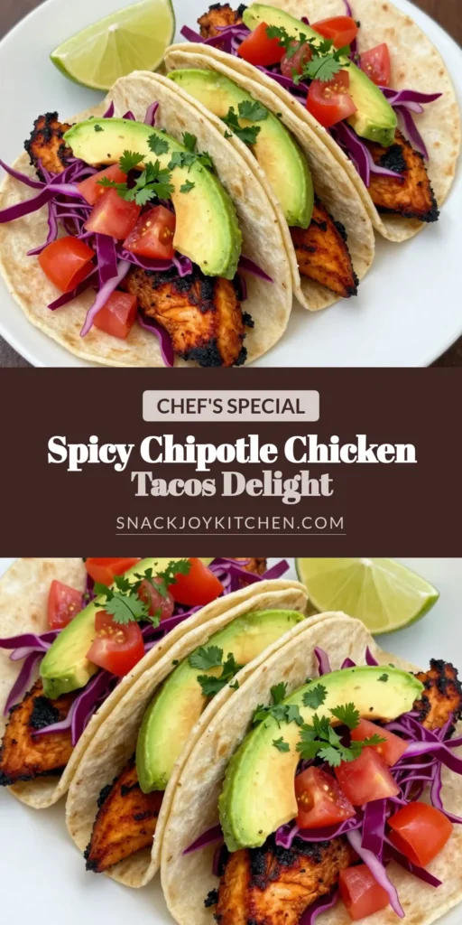 Get ready for an unforgettable taco night with these Smoky Chipotle Chicken Tacos! This easy taco night recipe features grilled chicken thighs marinated in a spicy blend of smoky flavors, perfect for a quick dinner. Enjoy your spicy chicken taco filling wrapped in warm corn tortilla tacos, topped with fresh veggies and avocado. Click to save this delicious grilled chicken tacos recipe today! #TacoNight #ChickenTacos #EasyRecipes #MexicanFood