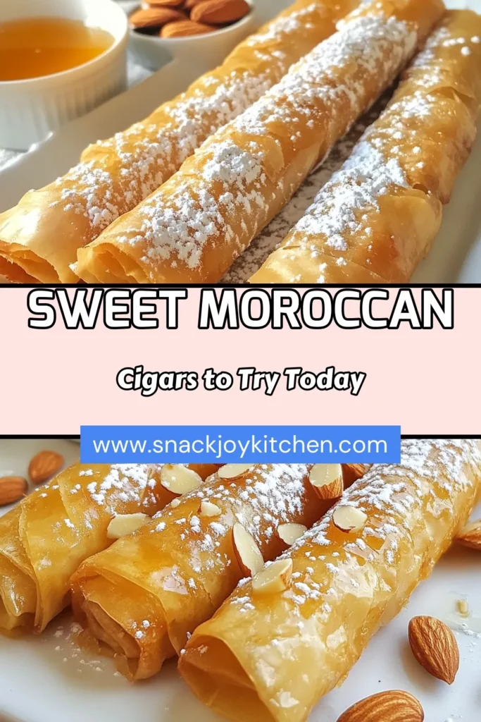 Discover the delightful world of Moroccan honey almond cigars, a must-try in phyllo dough desserts! These easy almond snacks combine nutty almonds, honey, and warm spices for a sweet Mediterranean pastry experience that's sure to impress. Perfect for gatherings or a delicious treat at home, these cigars are simple to make and oh-so-tasty. Try this honey almond recipe today and elevate your dessert game! Don't forget to save this recipe! #MoroccanCigars #PhylloDoughDesserts #MediterraneanPastries #AlmondSnacks