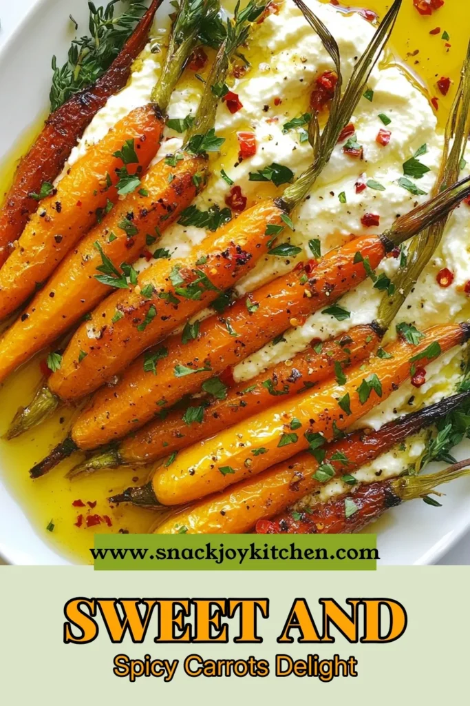 Elevate your dinner table with this delicious roasted carrots recipe featuring creamy whipped ricotta and a zesty hot honey drizzle. Perfect as a healthy side dish, this easy vegetable recipe is sure to impress! Enjoy the sweet, caramelized flavor of roasted carrots, combined with the richness of ricotta and a hint of spice from the hot honey. Save this recipe for your next meal! #RoastedCarrots #WhippedRicotta #HealthySideDish #EasyVegetableRecipe