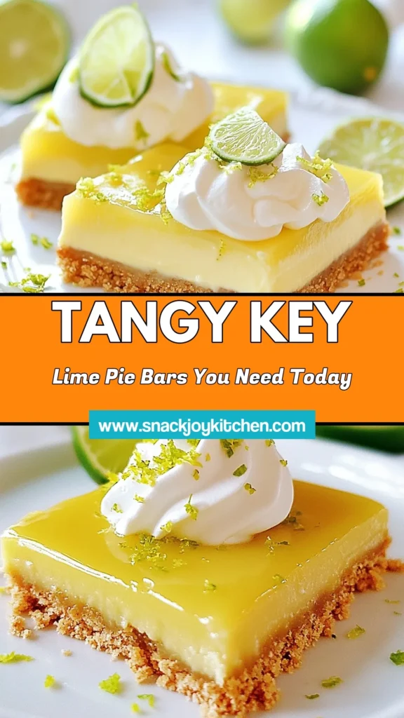 Indulge in these delightful key lime pie bars, a zesty key lime dessert that's sure to impress! This easy key lime recipe features a buttery graham cracker crust dessert balanced perfectly with refreshing citrus flavors. Perfect for summer gatherings or an afternoon treat, these bars are simple to make and utterly delicious. Don't miss out—try this recipe today and enjoy a slice of paradise! #KeyLimePieBars #EasyKeyLimeRecipe #ZestyDessert #GrahamCrackerCrust