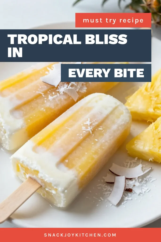 Experience tropical bliss with these delicious pineapple coconut popsicles! This creamy coconut popsicle recipe combines fresh pineapple, creamy coconut milk, and a hint of lime for a refreshing homemade frozen treat. Perfect for warm days, these healthy popsicle ideas are easy to make and sure to impress. Get ready to savor the taste of summer in every bite. Save this recipe for your next tropical escape! #PineappleCoconutPopsicles #TropicalPopsicleRecipe #HealthyPopsicleIdeas #HomemadeFrozenTreats