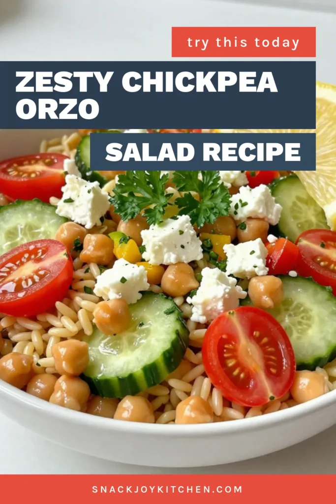 Looking for a delightful summer dish? Try this Lemony Chickpea Orzo Salad! Packed with fresh veggies and a zesty lemon dressing, this Mediterranean chickpea salad is a fantastic healthy pasta salad option. With its refreshing flavors, it's perfect for picnics or light meals. Enjoy the vibrant taste of this easy chickpea orzo salad. Save this recipe for your next gathering! #ChickpeaOrzoSalad #ZestyLemonSalad #HealthyPastaSalad #RefreshingSummerSalad