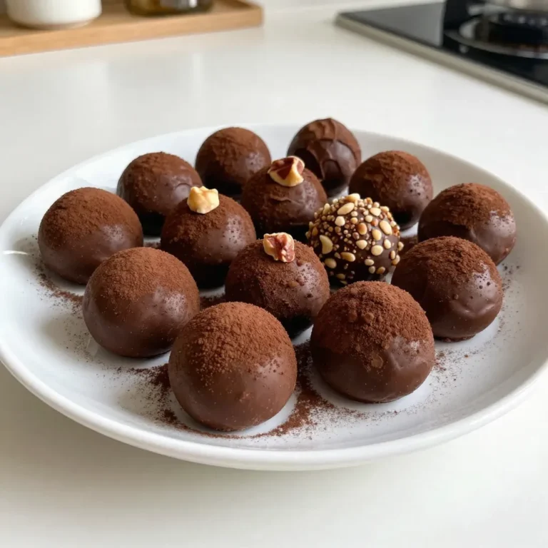 - 8 oz (227g) high-quality dark chocolate, finely chopped - 1/2 cup (120ml) rich heavy cream - 2 tablespoons instant coffee granules - 1 teaspoon pure vanilla extract - Unsweetened cocoa powder, for dusting - Finely chopped nuts (almonds or hazelnuts) for optional coating To make easy coffee truffles, you need simple yet rich ingredients. Start with high-quality dark chocolate. It gives the truffles a deep, rich flavor. Use heavy cream to create a smooth texture. Instant coffee granules add that lovely coffee kick. Pure vanilla extract enhances the overall taste and aroma. You can choose cocoa powder for dusting. This adds a nice finish. If you want extra crunch, finely chopped nuts are a great option. Almonds or hazelnuts work well to coat the truffles. This mix of ingredients makes for a delightful treat that’s easy to whip up at home. {{ingredient_image_2}} Heat the heavy cream slowly in a small saucepan. Use medium heat and stir it often. You want it to simmer, not boil. If it boils, it can change the texture of your truffles. Simmering gently helps the cream become rich and smooth. Once the cream simmers, take it off the heat. Stir in the instant coffee granules right away. Make sure they dissolve fully. This step adds a deep coffee flavor. Now, take your finely chopped dark chocolate and put it in a mixing bowl. Carefully pour the hot coffee cream over the chocolate. Let it sit for about 2 minutes. This softens the chocolate and makes mixing easier. After waiting, add the pure vanilla extract to the bowl. Stir until the mixture is smooth and glossy. Now, cover the bowl with plastic wrap and put it in the fridge for 1-2 hours. This chilling time helps the mixture firm up. When it's ready, use a small scoop to grab some chocolate and roll it into a ball. Aim for about 1 inch in diameter. For fun, roll half of the truffles in cocoa powder. Roll the other half in finely chopped nuts, if you like. Make sure each truffle is well coated. Place them on a baking sheet lined with parchment paper. Chill them for another 30 minutes before serving. For your Easy Coffee Truffles, the type of chocolate matters. Use high-quality dark chocolate. It gives a rich taste. Look for chocolate with at least 60% cocoa. This will enhance the flavor and make your truffles even better. Want to switch things up? Add other flavors! Try a splash of orange zest or a dash of sea salt. You could also use flavored coffee granules. Hazelnut or mocha flavors can add a unique twist. Chilling times are key to getting the right texture. After mixing, refrigerate the chocolate mixture for 1-2 hours. This helps the mixture firm up. If it's too soft, the truffles won’t hold their shape. When you scoop the mixture, check the consistency. It should be firm but not hard. If it's too soft, chill it longer. You want to roll it into balls easily without it sticking to your hands. Pro Tips Use Quality Chocolate: The better the chocolate, the better your truffles will taste. Opt for high-quality dark chocolate with at least 70% cocoa for a rich flavor. Chill Thoroughly: Make sure to chill the chocolate mixture until it's firm enough to handle. This ensures your truffles will hold their shape when rolled. Experiment with Coatings: Feel free to get creative with coatings! Try rolling the truffles in crushed cookies, shredded coconut, or flavored sugar for a unique twist. Store Properly: Keep the truffles refrigerated in an airtight container for up to two weeks. Bring them to room temperature before serving for the best flavor and texture. {{image_4}} You can make your coffee truffles even more exciting! One way is to add liqueurs. A splash of coffee liqueur or hazelnut liqueur can enhance the coffee flavor. You can also try adding different extracts. Almond or orange extract brings a unique twist. If you prefer a vegan or dairy-free option, swap the heavy cream with coconut cream. Use dairy-free chocolate for a rich taste. This way, everyone can enjoy these treats. Coating your truffles can change their look and taste. Cocoa powder is a classic choice. It gives a rich chocolate flavor. For a crunchy texture, try finely chopped nuts like almonds or hazelnuts. For a fun twist, roll them in shredded coconut or matcha powder. Each option adds a new flavor. Presentation matters too! Arrange your truffles in a decorative box. Dust them lightly with cocoa powder for a fancy touch. You can even add whole coffee beans on top for style. To keep your coffee truffles fresh, store them in an airtight container. This prevents them from absorbing other smells in your fridge. Place a piece of parchment paper between layers if you stack them. The truffles last about one week in the fridge. Check for signs of spoilage. If they smell off or have a strange texture, throw them out. Fresh truffles should feel firm and smooth. Freezing truffles is a great way to keep them longer. To freeze, place the truffles in a single layer on a baking sheet. Once frozen solid, transfer them to an airtight container or a freezer bag. They can last for up to three months in the freezer. When you want to enjoy them, take the truffles out and let them thaw. Place them in the fridge for a few hours or leave them at room temperature for about 30 minutes. This keeps their texture nice and smooth. Yes, you can use milk chocolate. This change will make the truffles sweeter. The texture will also be creamier. Dark chocolate has a strong, rich flavor. Milk chocolate is softer and milder. If you love sweetness, go for milk chocolate. These truffles last about one week in the fridge. Store them in an airtight container. Keep them away from strong odors. Check for any signs of spoilage, like off smells. Fresh truffles will taste better, so enjoy them soon! Yes, you can make them without coffee. Try using a different flavor, like orange zest or mint extract. You can also use vanilla only for a simple taste. Experiment with what you love. The options are endless, so have fun! In this post, we explored the key ingredients needed to make rich chocolate truffles. We discussed the steps to heat cream, mix flavors, and form your treats. We also shared tips for enhancing taste and achieving the right texture. You can experiment with variations and find fun coating options. Make sure to store truffles properly for the best freshness. Try different flavors and enjoy this simple treat. With these guidelines, you can create special truffles your friends and family will love. Happy making!