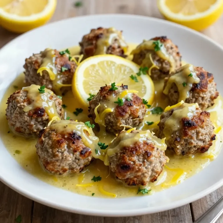 - 1 lb ground beef (or lamb) - 1/2 cup gluten-free or regular breadcrumbs - 1/4 cup finely grated Parmesan cheese - 1/4 cup fresh parsley, finely chopped - 1 small onion, finely diced - 2 cloves garlic, minced or pressed - 1 tsp dried oregano - 1/2 tsp sea salt - 1/2 tsp freshly ground black pepper - 1 large egg, lightly beaten - 1 cup low-sodium chicken broth - 1/4 cup freshly squeezed lemon juice - Zest of 1 lemon - 2 tbsp extra virgin olive oil - 1 tbsp cornstarch (optional, for thickening) - Lemon slices and extra parsley for garnish You can swap ground beef for ground lamb. This adds a rich flavor. Use gluten-free breadcrumbs to make this dish gluten-free. Fresh herbs can replace dried oregano. Try fresh mint or dill for a twist. For a creamy sauce, blend in a bit of yogurt. You can use vegetable broth instead of chicken broth for a vegetarian option. Fresh ingredients are key in Greek cooking. They enhance flavors and aromas. Fresh herbs like parsley and oregano add bright notes. Quality meat makes the meatballs juicy and tender. Fresh lemon juice brings a zesty punch to the sauce. Using seasonally sourced items makes the dish more vibrant. They also improve texture and taste, making every bite delicious. {{ingredient_image_2}} Start by gathering your ingredients. In a large bowl, mix the ground beef or lamb, breadcrumbs, and Parmesan cheese. Add the chopped parsley, diced onion, and minced garlic. Sprinkle in the oregano, sea salt, and black pepper. Finally, pour in the beaten egg. Use your hands to mix everything well. Make sure it feels sticky. This stickiness helps the meatballs hold together when you shape them. Next, preheat your oven to 400°F (200°C). Now, it’s time to shape the meatballs. Take a small amount of the mixture and roll it into a ball about one inch wide. Make sure they are even in size. This helps them cook evenly. Place the meatballs on a baking sheet lined with parchment paper. Keep them spaced apart to allow for browning. Bake the meatballs for about 20 minutes. They should turn golden brown and reach an internal temperature of 160°F (70°C). While the meatballs bake, heat olive oil in a large skillet over medium heat. Pour in the chicken broth, followed by the lemon juice and lemon zest. Stir this mixture gently and bring it to a simmer. Let the flavors blend together. If you want a thicker sauce, mix cornstarch with cold water in a small bowl. Whisk this into your sauce. Keep stirring until it reaches your desired thickness. Once the meatballs are ready, carefully add them to the skillet with the lemon sauce. Cook them in the sauce for another 5 minutes on medium-low heat. Spoon the sauce over the meatballs as they cook. This helps them soak in the bright lemon flavor. Remove the skillet from the heat. Serve the meatballs right away, garnished with lemon slices and fresh parsley. This adds color and makes your dish look even more inviting. To make the best meatballs, mix your ingredients well. Use your hands for this. This helps the meatballs stick together. Shape them into even balls, about one inch wide. Uniform size helps them cook evenly. Bake at 400°F for about 20 minutes. Check that the inside reaches 160°F. This ensures they are safe to eat and not dry. The lemon sauce shines in this dish. Start with good chicken broth and fresh lemon juice. Squeeze the lemons yourself for the best taste. Add lemon zest for a strong flavor boost. If you want a thicker sauce, mix cornstarch with cold water. Stir this mixture into the sauce until it thickens. This gives a rich, creamy texture that coats the meatballs well. Serving is key to impressing your guests. Use a large platter for the meatballs. Drizzle some lemon sauce over them for shine. Add lemon slices around the meatballs. This looks fresh and bright. Top with fresh parsley for a pop of color. This simple touch makes your dish look gourmet. Pro Tips Choose the Right Meat: Using ground lamb instead of beef adds a richer flavor and a more traditional Greek taste to your meatballs. Don’t Overmix: Mixing the meatball ingredients just until combined helps to maintain a tender texture; overmixing can lead to tough meatballs. Let the Sauce Simmer: Allowing the lemon sauce to simmer gently enhances the flavors; be careful not to boil it vigorously, as it may reduce too quickly. Garnish Generously: A sprinkle of fresh parsley and lemon slices not only adds a pop of color but also enhances the dish's aromatic appeal. {{image_4}} You can use either lamb or beef for these meatballs. Lamb adds a rich flavor. It pairs well with lemon. Beef offers a milder taste. Both meats create juicy, tender meatballs. I suggest trying lamb for a more authentic Greek taste. It gives a unique twist to the dish. If you need a gluten-free option, substitute breadcrumbs with gluten-free ones. You can also use ground oats or crushed rice cakes. They hold the meatballs together well. Always check the labels to be sure they are gluten-free. This way, everyone can enjoy the meal. You can enhance the lemon sauce with extra flavors. Try adding capers for a briny touch. Fresh dill or mint brings an herbaceous note. A pinch of red pepper flakes adds a nice kick. You can also mix in some honey for sweetness. These additions make the sauce more complex and fun. After you enjoy your Greek meatballs, store leftovers properly. Place them in an airtight container. This keeps them fresh for up to three days in the fridge. If you have extra lemon sauce, store it in a separate container. This way, your meatballs stay juicy and flavorful. When it's time to reheat your meatballs, do it gently. Place them in a skillet over low heat. Add a splash of chicken broth or lemon sauce to keep them moist. Stir them often until warmed through. This helps the flavors come back to life. You can freeze Greek meatballs for quick meals later. Let them cool completely before freezing. Arrange the meatballs in a single layer on a baking sheet. Freeze them for about two hours. Then, transfer them to a freezer bag. They can stay in the freezer for up to three months. When ready to eat, thaw in the fridge overnight before reheating. Yes, you can make Greek meatballs ahead of time. Form the meatballs and place them on a tray. Cover them and chill them in the fridge. You can bake them later or freeze them for up to three months. This helps save time when you’re ready to serve dinner. Greek meatballs in lemon sauce pair well with many sides. Here are some great options: - Rice pilaf - Couscous - Greek salad - Roasted vegetables - Pita bread These sides add color and flavor to your meal. To adjust the recipe, simply change the amount of meat and ingredients. For example, if you want to serve eight, double the meat and other ingredients. If you want fewer, cut the amounts in half. Keep the ratios the same for the best results. Yes, you can make a vegetarian version! Use lentils or chickpeas instead of meat. Add breadcrumbs, spices, and egg or a flaxseed mix for binding. You can still use the lemon sauce to keep the dish bright and flavorful. This way, everyone can enjoy the meal. We explored the tasty world of Greek meatballs in lemon sauce. I covered the key ingredients, from fresh items to helpful substitutes. You learned how to prepare, shape, and bake the meatballs, and to make a zesty lemon sauce. I shared tips for perfect cooking and vibrant presentation. You also saw variations in protein options and storage tips. In conclusion, these meatballs are not just a dish; they are a flavor journey. Fresh ingredients and simple steps will lead to a dish you’ll love preparing again and again. Enjoy your cooking adventure!