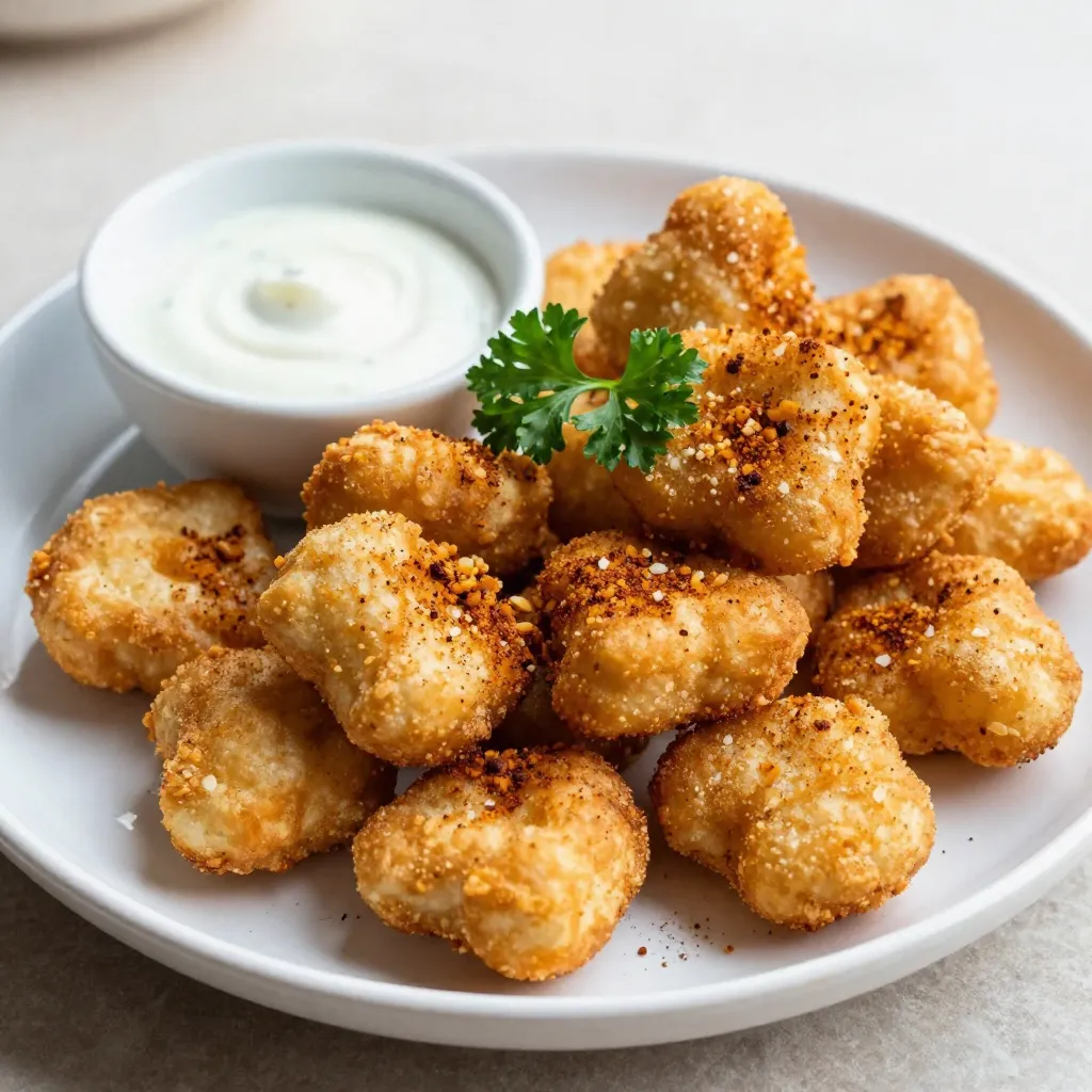 - 1 block (14 oz) firm tofu - ½ cup cornstarch - 1 teaspoon garlic powder - 1 teaspoon onion powder - 1 teaspoon smoked paprika - ½ teaspoon salt - ½ teaspoon black pepper - 1 tablespoon soy sauce (or tamari for gluten-free) - 1 tablespoon olive oil - Fresh parsley for garnish - Dipping sauces (sweet chili, sriracha, tahini) The main ingredient in this recipe is firm tofu. It gives the nuggets a great texture. You want to press it well so it can soak up the flavors. Cornstarch is key for that crispy coating. The seasonings—garlic powder, onion powder, smoked paprika, salt, and black pepper—add a burst of flavor. Soy sauce or tamari gives a salty kick and helps the coating stick. Olive oil keeps everything moist. For a fun touch, you can add fresh parsley for garnish. It looks nice and adds a little freshness. Dipping sauces make everything better. Sweet chili, sriracha, or tahini work well. They add a tasty twist to your crispy tofu nuggets. {{ingredient_image_2}} To start, you need to press and drain the tofu. Pressing removes excess water. This helps the tofu become crispy. Wrap the block in a clean kitchen towel and place a heavy object on top. Let it sit for about 15 minutes. After pressing, cut the tofu into nugget shapes. Aim for bite-sized pieces. This helps them cook evenly. Next, mix the coatings for flavor. In a large bowl, combine the dry ingredients. Use ½ cup cornstarch, 1 teaspoon garlic powder, 1 teaspoon onion powder, 1 teaspoon smoked paprika, ½ teaspoon salt, and ½ teaspoon black pepper. Whisk them until they blend well. In a small bowl, prepare the wet mixture. Combine 1 tablespoon soy sauce and 1 tablespoon olive oil. Stir until mixed. This will help the dry coating stick. Now, it’s time to coat the tofu nuggets. Toss the tofu pieces in the soy sauce mixture. Make sure every piece is coated. Next, sprinkle the cornstarch mixture over the tofu. Toss gently to cover all sides. You want each nugget to have a good amount of seasoning. Preheat your air fryer to 400°F (200°C). This step is key for crispy nuggets. Arrange the coated tofu in the basket in a single layer. Leave space between each nugget for air circulation. Cook the nuggets for 15-20 minutes. Halfway through, shake the basket gently. This ensures even cooking and crispiness. When they are golden brown, they are ready to enjoy! To get crispy tofu, pressing is key. Pressing removes excess water, allowing better texture. Wrap the tofu in a clean towel, then place a weight on top. Let it sit for at least 15 minutes. This step really matters. After pressing, coat the tofu in cornstarch. This gives it a nice crunch. Make sure every piece is evenly covered. Toss the tofu gently in cornstarch. This helps achieve that perfect crispiness. To add more flavor, consider extra spices. Try adding cayenne for heat or thyme for earthiness. You can also mix in some nutritional yeast for a cheesy taste. These small changes can make a big difference. Using seasoned soy sauce is another great option. You can find many varieties at the store. These sauces add depth and umami, boosting the overall flavor profile. Cooking time can change based on the size of your nuggets. Smaller pieces will cook faster, so keep an eye on them. Your air fryer’s model may also affect cooking time. Check for doneness by looking for a golden color. The nuggets should be crispy on all sides. If they look pale, give them a few more minutes. Trust your eyes; they will guide you to perfection. Pro Tips Press Tofu Thoroughly: Ensure the tofu is pressed well to remove excess moisture. This helps the nuggets achieve maximum crispiness in the air fryer. Uniform Size Matters: Cut the tofu into uniform pieces for even cooking. This way, all nuggets will be perfectly crispy and golden brown. Use a Dipping Sauce: Pair these nuggets with your favorite dipping sauce. Sweet chili, sriracha, or tahini add an extra layer of flavor that complements the tofu beautifully. Shake for Crispiness: Don’t forget to shake the air fryer basket halfway through cooking. This ensures that every side of the nuggets gets a chance to crisp up! {{image_4}} You can use extra-firm or firm tofu for this recipe. Extra-firm tofu gives a crunchier bite. Firm tofu works well too but may be slightly softer. Both options yield tasty nuggets. You might also find pre-marinated tofu in stores. This can add an extra layer of flavor. Just remember to adjust your seasonings if it's already flavored. To change up the taste, consider Asian-inspired seasonings. Add sesame oil or five-spice powder for a unique twist. You can also make them spicy. Try adding cayenne pepper or chili flakes to the coating. For a herby version, mix in dried herbs like oregano or thyme. These small changes can elevate your nuggets to new heights. If you don't have an air fryer, you can still enjoy crispy tofu. Baking is a great option. Preheat your oven to 425°F (220°C). Spread the coated tofu on a baking sheet. Bake for 25-30 minutes, flipping halfway through. For pan-frying, heat oil in a skillet. Fry the nuggets until golden brown on all sides. Both methods give you a delicious snack! To store your crispy tofu nuggets, follow these steps: - Place the leftovers in an airtight container. - Keep them in the fridge for up to three days. - Avoid stacking the nuggets to keep them crispy. For best results, use glass or BPA-free plastic containers. These materials help keep your nuggets fresh. To enjoy your tofu nuggets again, you can reheat them easily. Here are the best methods: - Air Fryer: Preheat to 375°F (190°C). Cook for 5-7 minutes. - Oven: Set to 400°F (200°C). Bake for about 10 minutes. - Skillet: Heat on medium. Cook for about 3-4 minutes on each side. To maintain crispiness, avoid microwaving. The air fryer or oven helps keep the texture crunchy. No, I do not recommend using soft tofu. Soft tofu is too watery and fragile. It will not hold its shape during cooking. Firm tofu gives crispy nuggets that are easy to handle. You want a nice bite without mushiness. Stick with firm tofu for the best results. You can easily make this recipe gluten-free. Replace soy sauce with tamari. Tamari is a gluten-free soy sauce option. Make sure to check labels on cornstarch too. Most brands are gluten-free, but it's good to verify. This way, you can enjoy tasty nuggets without worry. Many sauces complement tofu nuggets perfectly. Here are some popular choices: - Sweet chili sauce - Sriracha for a spicy kick - Tahini for a creamy option Try different sauces to find your favorite or mix them for new flavors! Crispy tofu nuggets last about 3 to 5 days in the fridge. Store them in an airtight container. Look for signs of spoilage, like a sour smell or change in color. If they seem off, it’s best to toss them. Enjoy them fresh for the best taste! In this recipe, we explored how to make delicious crispy tofu nuggets. We covered the key ingredients and step-by-step instructions for perfecting your dish. The tips for enhancing flavor and achieving that ideal crisp are essential. Don’t forget to try different methods and variations. These nuggets are versatile and easy to store. With the right techniques, you can enjoy these bites anytime. Dive into this tasty plant-based option and impress your friends and family!