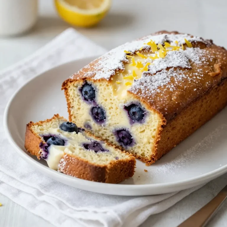 To make the Lemon Blueberry Yogurt Loaf, gather these items: - 1 cup plain Greek yogurt - 1/2 cup granulated sugar - 1/3 cup vegetable oil - 3 large eggs - 1 teaspoon pure vanilla extract - Zest of 1 lemon - 1/4 cup freshly squeezed lemon juice - 1 1/2 cups all-purpose flour - 1/2 teaspoon baking powder - 1 teaspoon baking soda - 1/4 teaspoon salt - 1 cup fresh blueberries (you can also use thawed frozen blueberries) You can swap some ingredients if needed: - Plain Greek yogurt can be replaced with regular yogurt or a dairy-free option. - Granulated sugar can be switched for brown sugar or honey, but adjust moisture. - Vegetable oil can be changed for melted butter or coconut oil. - Fresh blueberries can be replaced with any seasonal berry you like. Feel free to add a twist to your loaf: - Chopped nuts like walnuts or pecans add crunch. - A sprinkle of poppy seeds gives a fun texture. - A touch of cinnamon or cardamom adds warmth and spice. - You can also mix in some lemon zest for extra zing. {{ingredient_image_2}} Start by preheating your oven to 350°F (175°C). This helps your loaf cook evenly. While the oven heats, prepare a 9x5 inch loaf pan. You can grease it with butter or oil. Dust it lightly with flour. Alternatively, line it with parchment paper. This makes it easy to remove the loaf later. In a large bowl, add 1 cup of plain Greek yogurt, 1/2 cup of granulated sugar, and 1/3 cup of vegetable oil. Use a whisk to mix these until they are smooth. Next, add 3 large eggs, 1 teaspoon of pure vanilla extract, the zest of 1 lemon, and 1/4 cup of freshly squeezed lemon juice. Whisk again until everything is blended well. This mixture should be velvety and shiny. In another bowl, sift together 1 1/2 cups of all-purpose flour, 1/2 teaspoon of baking powder, 1 teaspoon of baking soda, and 1/4 teaspoon of salt. Sifting helps mix the leavening agents with the flour. This step makes your loaf light and fluffy. Now, it’s time to bring everything together. Gradually add the dry mix into the wet mix. Use a spatula to fold them together gently. Mix until just combined; do not overmix. Overmixing can make your loaf dense. Finally, fold in 1 cup of fresh blueberries. Be gentle to keep the blueberries whole. Transfer the batter into your prepared loaf pan. Smooth the top with a spatula. Place the pan in the oven and bake for 50-60 minutes. The loaf is ready when a toothpick comes out clean, with a few moist crumbs. Once baked, let it cool in the pan for about 10 minutes. Then, move it to a wire rack to cool completely before slicing. Enjoy fresh flavors in every bite! To make your Lemon Blueberry Yogurt Loaf soft and fluffy, follow these steps: - Use fresh ingredients. Fresh eggs and yogurt give the best results. - Don't overmix the batter. Mix until just combined to keep it light. - Make sure your oven is preheated. This ensures even baking from the start. - Let the loaf cool in the pan for a short time. This helps it set better. Here are some mistakes to watch out for: - Skipping the sifting step can lead to lumps. Always sift your dry ingredients. - Using too much flour will make the loaf dense. Measure carefully! - Forgetting to grease the pan can cause sticking. Grease or line your pan well. - Not checking for doneness can leave you with a soggy center. Use a toothpick to test! To keep your loaf fresh: - Wait until it is completely cool before storing. This prevents condensation. - Wrap it tightly in plastic wrap or foil. This keeps it moist. - Store it in the fridge for up to a week. You can also freeze it for longer storage. - When freezing, slice the loaf first. This makes it easy to grab a piece later. Pro Tips Use Room Temperature Ingredients: Let your eggs and yogurt sit at room temperature for about 30 minutes before mixing. This helps create a smoother batter and a lighter loaf. Don't Overmix: When combining the wet and dry ingredients, mix just until combined. Overmixing can lead to a dense loaf. A few lumps are perfectly fine! Fresh vs. Frozen Blueberries: If using frozen blueberries, do not thaw them beforehand. Adding them directly to the batter will prevent them from bleeding and turning the loaf blue. Check for Doneness: Insert a toothpick into the center of the loaf; it should come out clean or with a few moist crumbs. If it comes out wet, bake for a few more minutes. {{image_4}} You can change the blueberries to other fruits. Raspberries, strawberries, or blackberries work well. They add a fresh twist to the loaf. Just make sure to use the same amount as blueberries, about one cup. You can also try mixing fruits. A combo of blueberries and raspberries makes a tasty treat! If you want a gluten-free loaf, swap all-purpose flour for a gluten-free blend. Look for a mix that has xanthan gum in it. This helps the loaf rise and stay moist. Use the same amount, one and a half cups. You will enjoy the same soft texture with this swap! To make the loaf even more exciting, try adding spices. A teaspoon of cinnamon or a pinch of nutmeg can add warmth. You can also mix in a tablespoon of poppy seeds for a nice crunch. For a citrus kick, add some orange zest along with the lemon zest. These small changes will create new flavor layers in your loaf! To keep your lemon blueberry yogurt loaf fresh, wrap it tightly in plastic wrap. This helps to seal in moisture. You can also place it in an airtight container. Store it at room temperature for up to three days. If you want to keep it longer, refrigeration is an option. Just remember, cold storage may dry it out slightly. Freezing is a great way to save the loaf for later. To freeze, first ensure the loaf is completely cool. Wrap it securely in plastic wrap, then in aluminum foil. This double layer helps prevent freezer burn. You can freeze the loaf for up to three months. When ready to eat, let it thaw in the fridge overnight. To reheat, slice the loaf as needed. Place the slices in a toaster or oven at 350°F (175°C) for about 5-10 minutes. This warms the loaf nicely without drying it out. You can also microwave a slice for about 15-20 seconds. Enjoy your warm, tasty treat! Yes, you can use frozen blueberries. Just thaw them first, then drain any excess liquid. This helps keep your loaf from becoming too wet. Frozen blueberries work well and save time. They may break apart more than fresh ones, but they still taste great. To make this recipe vegan, you can replace the eggs. Use 1/4 cup of unsweetened applesauce for each egg. You can also substitute Greek yogurt with a plant-based yogurt. Look for one that has a similar texture. Use a vegetable oil that you like, and make sure to check the sugar for any animal-based additives. The best way to serve this loaf is fresh and warm. Slice it and place it on a nice platter. You can sprinkle powdered sugar on top for some sweetness. Adding lemon zest and a few blueberries makes it look pretty too. Serve it with tea or coffee for a delightful treat. In this blog post, we covered how to make a delicious lemon blueberry yogurt loaf. We explored key ingredients, substitutions, and how to enhance flavors. I shared step-by-step instructions for mixing and baking. You learned tips for perfect texture and common mistakes to avoid. We discussed storing leftovers and answered common questions. With these easy methods, you can bake a treat that impresses. Enjoy your baking journey!