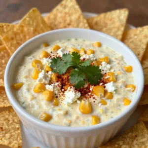 For this tasty dip, you can use fresh corn or frozen corn. If you choose fresh corn, grab about six or seven ears. Grill them over medium heat for about ten to twelve minutes. The kernels should be slightly charred. Once cooled, cut the kernels off the cob. Using frozen corn? Just thaw it and set aside. Both options work well and taste great! The dip needs creamy goodness. Use one cup of softened cream cheese, one cup of sour cream, and half a cup of mayonnaise. These three give the dip its rich base. If you want to swap, Greek yogurt can replace sour cream for a tangy twist. For cream cheese, you can use any soft cheese. It will still taste yummy! Spices make this dip sing. You&rsquo;ll need a teaspoon of chili powder, half a teaspoon of smoked paprika, and a quarter teaspoon of ground cumin. These spices add depth and warmth. Feel free to adjust them to match your taste. Don&rsquo;t forget to add salt and pepper! Taste your dip before serving, and adjust as needed. You can also sprinkle fresh cilantro on top for a pop of flavor and color. {{ingredient_image_2}} To start, you need to prepare the corn. If you choose fresh corn, grill the ears for about 10-12 minutes. Make sure to turn them often. You want them slightly charred and fragrant. Once they cool, cut the kernels off the cob. If you use frozen corn, just thaw it and set it aside. This gives your dip a sweet, crunchy base. Next, we will mix the base ingredients. In a large bowl, add the softened cream cheese, sour cream, and mayonnaise. Use an electric mixer or whisk to blend them until smooth. You want this mixture to be creamy with no lumps. This creamy base is key for a rich dip that everyone will love. Now, it&rsquo;s time to combine everything. Add the corn kernels to the creamy mixture. Then, stir in the crumbled cotija cheese, lime juice, chili powder, smoked paprika, and ground cumin. Mix gently until everything is well combined. Taste your dip and add salt and pepper as needed. This step is crucial to enhance the flavors. Finally, transfer the dip to a serving dish. Cover it and refrigerate for at least 30 minutes. This chilling time helps the flavors meld together beautifully. When ready, garnish with chopped cilantro for a fresh touch. Serve with tortilla chips on the side for dipping. Enjoy this cheesy Mexican street corn dip with friends and family! To boost the flavor of your dip, you can add more spices. Try adding a bit of garlic powder or onion powder for depth. Fresh lime juice brings a zesty kick. Use fresh corn if you can. It adds sweetness and texture. For a smooth dip, mix your cream cheese well first. Make sure it&rsquo;s soft. This helps avoid lumps. When you add the corn, stir gently. You want to keep some texture. If the dip feels too thick, add a splash of milk or more sour cream. Serve this dip in a bright bowl for a fun touch. Garnish with extra corn and cilantro for color. Pair it with tortilla chips for crunch. You can also serve it with veggies for a healthier option. Enjoy it at parties or family gatherings! Pro Tips Fresh Corn is Best: If you can, use fresh corn on the cob for a sweeter, more vibrant flavor. Grilling the corn adds a delightful smoky element that enhances the overall taste of the dip. Mix It Up: Feel free to experiment with different cheeses. While cotija is traditional, a blend of Monterey Jack and cheddar can create a creamier texture and richer flavor. Adjust the Spice: If you prefer a spicier dip, add diced jalape&ntilde;os or a few dashes of hot sauce to the mixture. This adds heat and a nice kick to the flavor profile. Make Ahead: This dip can be made a day in advance. Just keep it covered in the fridge, and the flavors will meld together beautifully, making it even tastier when served. {{image_4}} To add heat to your dip, try adding diced jalape&ntilde;os. You can use fresh or pickled jalape&ntilde;os for a zesty kick. Start with one pepper and add more if you like it spicy. Another option is to mix in some hot sauce, like Sriracha or your favorite brand. Just a few drops can bring a nice warmth without overpowering the dish. If you want a vegetarian version, you can keep all the ingredients but skip the mayonnaise. For a vegan dip, swap the cream cheese and sour cream for plant-based alternatives. Look for vegan cream cheese and coconut yogurt. Use nutritional yeast in place of cotija cheese for a cheesy flavor. These changes make the dip plant-based while still being creamy and delicious. You can boost the flavor of this dip in several ways. Adding fresh lime zest can brighten the taste. Try mixing in diced red onion or garlic for extra depth. If you enjoy herbs, fresh basil or parsley can add a unique twist. For a smoky flavor, consider adding a dash of chipotle powder. These small steps elevate the dip and make it even more exciting to eat. To keep your cheesy Mexican street corn dip fresh, store it in an airtight container. Make sure to cover it tightly. If you use a bowl, wrap it well with plastic wrap. This helps keep the dip from drying out and losing flavor. If you want to enjoy leftovers, gently reheat the dip in a microwave-safe bowl. Heat it for 30 seconds at a time, stirring between heats. This helps warm it evenly without cooking it too much. If the dip seems thick, add a splash of sour cream or lime juice for creaminess. Your dip will last for about 3 to 4 days in the fridge. Always check for any off smells or changes in texture before eating. You can freeze the dip, but the texture might change. Store it in a freezer-safe container. It can last up to 3 months. When ready to eat, thaw it overnight in the fridge and reheat it as described above. Yes, you can use frozen corn. It saves time and is easy to find. Just thaw the corn before mixing it into the dip. The flavor will still be great. If you prefer fresh corn, grill it for extra taste. Feta cheese works well as a substitute for cotija cheese. It has a similar salty taste and crumbly texture. You can also try goat cheese for a creamier dip. Both options will keep your dip delicious. To add heat, mix in diced jalape&ntilde;os or a dash of hot sauce. You can also increase the chili powder. For a fun twist, sprinkle some cayenne pepper. Adjust the spice level based on your taste. This post covered fresh corn options, dairy choices, and spices for your dip. I shared step-by-step instructions that guide you through preparing, mixing, and seasoning. I included tips to enhance flavors and ensure the perfect texture. You can try fun variations, store the dip well, and easily reheat it. With these details, you can create a tasty dip that impresses everyone. Enjoy your cooking and make it your own!