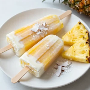 To make delicious Pineapple Coconut Popsicles, you need a few key ingredients: - 2 cups fresh pineapple, diced into small chunks - 1 cup full-fat coconut milk - 1/2 cup sweetened shredded coconut - 1/4 cup honey or agave syrup - Juice of 1 fresh lime - A pinch of salt These ingredients bring a tropical vibe to your popsicles. The fresh pineapple gives a sweet and tangy taste. Full-fat coconut milk adds creaminess. Shredded coconut gives a fun texture, while honey or agave adds sweetness. Lime juice brightens the flavor, and salt enhances all these tastes. Feel free to get creative with your popsicles! Here are some optional ingredients you might like: - Additional fruits like mango or banana - Dairy-free alternatives, such as coconut cream - Flavored extracts, like vanilla or almond Adding other fruits can change the flavor and make it fun. Coconut cream can make the popsicles even richer. Flavored extracts can introduce new tastes, too! When it comes to nutrition, each popsicle has about: - Calories: Approximately 120 - Macronutrient breakdown: - Carbs: 18g - Fat: 5g - Protein: 1g These popsicles are a tasty treat that balances sweetness and creaminess. Enjoy them without guilt on a hot summer day! {{ingredient_image_2}} To start, place 2 cups of diced fresh pineapple into a blender. This pineapple gives a sweet and tangy base. Next, add 1 cup of full-fat coconut milk. This makes the popsicles rich and creamy. Then, squeeze in the juice of 1 fresh lime. This adds a bright flavor. Now, add 1/4 cup of honey or agave syrup. Adjust this based on how sweet your pineapple is. Finally, add a pinch of salt. This helps to bring out all the flavors. Blend on high speed until the mixture is smooth and creamy. It should look like a thick smoothie. After blending, take a moment to taste the mixture. If you want it sweeter, add more honey or agave syrup. Blend briefly to mix it in. Once you are happy with the taste, it&rsquo;s time to add texture. Pour in 1/2 cup of sweetened shredded coconut. Use a spatula to stir gently. This keeps the coconut bits whole and adds a nice chew. Now, carefully pour your mixture into popsicle molds. Fill each one about three-quarters full. This gives room for the popsicles to expand as they freeze. Next, insert the popsicle sticks. Make sure they are centered in each mold. This helps them freeze evenly. Place the molds in the freezer. Let them freeze for at least 4 to 6 hours. You want them to be completely solid. For the best results, avoid opening the freezer too often. Each time you do, it can slow down the freezing process. When you are ready to enjoy your popsicles, run warm water over the molds for a few seconds. This helps loosen them. Gently pull on the popsicle sticks to release the popsicles. Enjoy your refreshing treat! To get creamy popsicles, blend the pineapple and coconut milk well. Use high speed until smooth. If you want a sweeter treat, add more honey or agave syrup and blend again. You can also adjust the coconut milk for a lighter or richer taste. When serving these popsicles, a rustic wooden board looks great. You can add fresh pineapple slices and extra shredded coconut on the board. This adds color and makes your treat even more fun. Pair these popsicles with a nice tropical drink to make it a full summer day delight. One common mistake is overfilling the molds. Fill them only three-quarters full. This gives the popsicles room to expand. Another mistake is not freezing them long enough. Let them freeze for at least 4 to 6 hours to ensure they are solid. Pro Tips Use Ripe Pineapple: For the best flavor, select a ripe pineapple that is fragrant and slightly soft to the touch. This will ensure your popsicles are naturally sweet without needing too much added sugar. Experiment with Coconut Milk: If you prefer a lighter version, you can use light coconut milk or even a non-dairy alternative like almond or oat milk, but be aware that it may alter the creaminess of the popsicles. Add Fresh Mint: For a refreshing twist, consider adding a handful of fresh mint leaves to your blender before mixing. It enhances the tropical flavor and adds a delightful aroma. Try Different Molds: Get creative with your popsicle shapes by using different molds, such as those shaped like fruits or fun characters, to make them more appealing to kids and adults alike. {{image_4}} Adding new fruits makes these popsicles even better. You can mix in mango or passion fruit. These fruits add a bright flavor and color. Try blending 1 cup of diced mango with the pineapple. For a layered look, pour pineapple mixture in first, freeze for an hour, then add mango. This gives a fun twist and a stunning visual. Try adding herbs for a fresh taste. Mint or basil works well with pineapple. Just chop a few leaves and blend them in. You can also use flavored syrups or extracts. A splash of vanilla or almond extract adds depth. These small changes can really make your popsicles shine. You can make these popsicles healthier. Reduce the sugar by cutting the honey or agave. You could even use ripe fruits for natural sweetness. Another option is to swap full-fat coconut milk for a low-fat version. This keeps the creamy texture while cutting calories. Enjoy a treat that fits your healthy lifestyle! To keep your pineapple coconut popsicles fresh, use airtight containers. Silicone molds work well too. They allow easy removal of popsicles. To prevent freezer burn, wrap popsicles in plastic wrap. Store them in a sealed bag. This keeps them tasty and protects their flavor. You can store your popsicles in the freezer for up to two months. After this time, they may lose flavor. Signs that your popsicles are spoiled include ice crystals and an off smell. If they look or smell strange, it&rsquo;s best to toss them. Thaw your popsicles safely by placing them in the fridge. You can also run warm water over the molds for quick results. If you have leftover ingredients, you can use them in smoothies or yogurt bowls. Blend leftover pineapple and coconut milk for a tasty drink. They add great flavor and nutrition to any dish! Pineapple coconut popsicles need about 4 to 6 hours to freeze. This time ensures they become solid and easy to remove from molds. I suggest checking them after 4 hours. If they feel soft, leave them in longer. The longer they freeze, the better the texture will be. Yes, you can easily make these popsicles vegan. Instead of honey, use agave syrup or maple syrup. Both options add sweetness and keep the popsicles plant-based. Also, make sure the shredded coconut is unsweetened and vegan. This way, you can enjoy a delicious vegan treat. If you need a substitute for coconut milk, several options work well. Almond milk or cashew milk can give a nice flavor. You can also use oat milk for a creamier texture. Just remember, these alternatives will change the popsicle's taste. Adjust the sweetness to match your chosen milk. Making pineapple coconut popsicles is fun and easy. You learned how to blend fresh fruit with creamy coconut milk and adjust the sweetness. We explored optional flavors and variations to suit your taste. You now know tips to achieve the perfect texture and avoid common mistakes. Remember to store them properly for the best taste and longevity. Enjoy your delicious, homemade treats anytime. They bring a taste of summer to every bite.