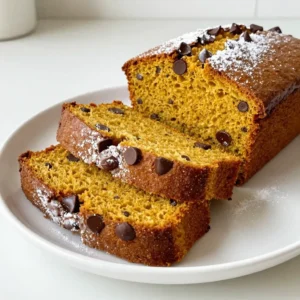 To make Chocolate Chip Pumpkin Bread, you need simple and tasty ingredients. Here&rsquo;s the list: - 1 cup canned pumpkin puree - 1/2 cup vegetable oil - 1 cup brown sugar, tightly packed - 1/2 cup granulated sugar - 2 large eggs - 1 teaspoon pure vanilla extract - 1 1/2 cups all-purpose flour - 1 teaspoon baking soda - 1/2 teaspoon baking powder - 1/2 teaspoon fine sea salt - 1 teaspoon ground cinnamon - 1/2 teaspoon ground nutmeg - 1/4 teaspoon ground ginger - 1 cup semi-sweet chocolate chips - Optional: 1/2 cup finely chopped nuts (walnuts or pecans) Using canned pumpkin puree makes this recipe easy. It adds moisture and flavor. The vegetable oil keeps the bread soft and tender. Both sugars give a lovely sweetness. Eggs add richness and help bind the ingredients. Vanilla extract provides a warm aroma. All-purpose flour gives structure to the bread. Baking soda and baking powder help it rise. Spices like cinnamon, nutmeg, and ginger bring warmth and depth. Semi-sweet chocolate chips add sweetness and a rich chocolate flavor. If you like, you can add nuts for extra crunch. Each ingredient plays an important role. Together, they create a delicious treat perfect for fall! {{ingredient_image_2}} First, heat your oven to 350&deg;F (175&deg;C). This step helps the bread bake evenly. Next, lightly grease a 9x5 inch loaf pan with vegetable oil. You can also line it with parchment paper. This makes removing the bread easier later. In a large mixing bowl, add 1 cup of canned pumpkin puree, 1/2 cup of vegetable oil, 1 cup of brown sugar, and 1/2 cup of granulated sugar. Use a whisk or electric mixer to blend these ingredients. Mix until the batter is smooth and uniform. This mix gives the bread its rich flavor. Now, add 2 large eggs one at a time. Make sure to mix well after each egg. This step ensures a good texture. Then, add 1 teaspoon of pure vanilla extract. Mix until everything is combined. The vanilla adds a lovely aroma. In a separate medium bowl, whisk together 1 1/2 cups of all-purpose flour, 1 teaspoon of baking soda, 1/2 teaspoon of baking powder, 1/2 teaspoon of fine sea salt, 1 teaspoon of ground cinnamon, 1/2 teaspoon of ground nutmeg, and 1/4 teaspoon of ground ginger. This helps blend the dry ingredients and avoid lumps. Carefully add the dry mixture to the wet ingredients. Use a spatula to fold gently. Mix until just combined; a few lumps are okay. Avoid overmixing, as this can make the bread tough. Pour the batter into your prepared loaf pan. Smooth the top with a spatula for even baking. Place it in the preheated oven. Bake for 55-65 minutes. Check doneness by inserting a toothpick in the center. If it comes out clean or with a few moist crumbs, your bread is ready. After baking, remove the bread from the oven. Let it cool in the pan for about 10 minutes. Then, transfer the loaf to a wire rack. Allow it to cool completely. This cooling step enhances the texture and flavor of your bread. To make your chocolate chip pumpkin bread moist, use a good amount of pumpkin puree. I recommend one cup. This helps create a soft texture. Pair this with half a cup of vegetable oil. The oil keeps the bread rich and prevents it from drying out. Together, these ingredients make a perfect balance for a moist loaf. You can add your favorite spices to make this bread your own. Besides cinnamon, try using nutmeg and ginger for warmth. You can also mix in nuts, like walnuts or pecans, for crunch. If you love a little spice, add a pinch of ground cloves. Each choice brings a new twist to this classic recipe. Serving your bread well makes it even more special. Slice it while warm for the best taste. A pat of buttery spread on top adds richness. For a pretty touch, dust the slices with powdered sugar. You can also sprinkle more chocolate chips on top before baking. This makes for a delightful crust and extra chocolatey bites. Pro Tips Use Fresh Spices: Ensure your ground spices like cinnamon, nutmeg, and ginger are fresh for the best flavor. Old spices can lose potency and affect the taste of your bread. Don&rsquo;t Overmix: When combining wet and dry ingredients, mix until just combined. Overmixing can lead to a dense texture instead of a light and fluffy loaf. Check for Doneness: Use a toothpick to test for doneness. If it comes out clean or with a few moist crumbs, your bread is ready. Avoid opening the oven too soon to maintain temperature. Experiment with Add-ins: Feel free to add different mix-ins like dried cranberries, chocolate chunks, or even a swirl of cream cheese for a unique twist on this recipe. {{image_4}} To make chocolate chip pumpkin bread without nuts, simply skip the optional nuts. The bread will still be moist and tasty. You can add extra chocolate chips or even some seeds for a crunch. Sunflower seeds or pumpkin seeds work well. They add a nice texture without the nutty flavor. Chocolate chips come in many forms. You can use dark chocolate chips for a richer taste. They add a bittersweet flavor that balances the sweetness of the bread. If you prefer a lighter taste, try white chocolate chips. They create a sweet contrast with the spices in the bread. Mixing different types of chocolate can also add fun flavors. If you want to cut back on sugar, you can use less brown sugar or granulated sugar. You can also swap some of the oil for applesauce or Greek yogurt. This change keeps the bread moist while lowering the fat content. For a gluten-free option, use almond flour or a gluten-free blend instead of all-purpose flour. These small changes make the bread healthier without losing taste. Store your chocolate chip pumpkin bread at room temperature in an airtight container. This keeps it fresh for several days. If you live in a warm area, refrigeration is a good choice. It can help prevent spoilage. However, cold storage may dry out the bread a bit. To freeze your pumpkin bread, wrap it tightly in plastic wrap. Then, place it in a freezer-safe bag or container. This helps keep out air and moisture. You can freeze it for up to three months. When ready to enjoy, let it thaw in the fridge overnight. You can also warm slices in the microwave or toaster for a fresh taste. When stored properly, chocolate chip pumpkin bread stays fresh for about five days at room temperature. If you refrigerate it, it can last about a week. If frozen, it&rsquo;s best to enjoy it within three months for the best flavor and texture. Proper storage helps maintain its moistness and rich taste. Yes, you can use fresh pumpkin! Start by roasting a pumpkin. Cut it in half and scoop out the seeds. Place the halves face down on a baking sheet. Roast at 400&deg;F (200&deg;C) for about 40 minutes. After it cools, scoop the flesh into a bowl and mash it until smooth. You need 1 cup of fresh pumpkin puree for the recipe. This option gives a great flavor and freshness. To check if your bread is done, use a toothpick. Insert it into the center of the loaf. If it comes out clean or with a few moist crumbs, the bread is ready. If you see wet batter, bake it a bit longer. The top should look golden brown, and the edges may pull away from the pan slightly. Yes, you can substitute the eggs for a vegan option. Use 1/4 cup of unsweetened applesauce for each egg. You can also use flaxseed meal. Mix 1 tablespoon of flaxseed meal with 2.5 tablespoons of water. Let it sit for about 5 minutes to thicken. Both options work well and keep the bread moist. Yes, you can make this recipe gluten-free. Use a 1:1 gluten-free flour blend instead of all-purpose flour. Brands like Bob's Red Mill or King Arthur Flour work great. Make sure to check that the baking soda and baking powder are gluten-free as well. This way, everyone can enjoy this tasty treat! You learned how to make delicious pumpkin bread with simple ingredients. Following the steps ensures your bread is moist and flavorful. Remember to personalize it with your favorite spices or nuts. Pay attention to storage tips to keep it fresh. This easy recipe lets you enjoy homemade goodness anytime. Now, it's time to bake and enjoy your tasty creation!