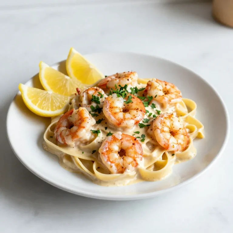 - 8 oz fettuccine pasta - 1 lb large shrimp, peeled and deveined - 2 tablespoons Cajun seasoning - 3 tablespoons olive oil - 3 cloves garlic, minced - 1 cup heavy cream - 1/2 cup grated Parmesan cheese - 1/4 cup fresh parsley, chopped - Salt and pepper to taste - Lemon wedges for garnish In this dish, the fettuccine pasta forms a rich base. I love using large shrimp because they add a nice bite. The Cajun seasoning gives the shrimp a bold flavor. This spice mix often includes paprika, cayenne, and garlic powder. The olive oil helps sear the shrimp and adds a nice depth. Garlic brings warmth to the dish. Heavy cream makes the sauce creamy and rich. Parmesan cheese adds a savory touch. Fresh parsley not only brightens the dish, but it also adds color. Salt and pepper enhance all the flavors. Lemon wedges offer a zesty finish when squeezed over the pasta. When you gather these ingredients, you're ready to create a meal that impresses. Each ingredient plays a key role in making this Cajun shrimp Alfredo pasta a delight. {{ingredient_image_2}} To start, fill a large pot with water and bring it to a boil. Add a pinch of salt to the water. Once it boils, toss in 8 oz of fettuccine pasta. Cook the pasta for about 8 to 10 minutes until it's al dente. After cooking, drain the pasta, but save about 1/2 cup of the pasta water. Set the pasta aside for later. Next, grab a mixing bowl and add 1 lb of peeled and deveined shrimp. Sprinkle 2 tablespoons of Cajun seasoning over the shrimp. Toss the shrimp well until they're all coated in the spice mix. This step adds that bold flavor we love. Now, heat 2 tablespoons of olive oil in a large skillet over medium-high heat. Once the oil is hot, carefully add the seasoned shrimp to the skillet. Cook the shrimp for about 2 to 3 minutes on each side. They should turn a vibrant pink and become opaque. Once cooked, take the shrimp out and set them on a plate. In the same skillet, lower the heat to medium. Add the last tablespoon of olive oil. Next, add 3 cloves of minced garlic and sauté for about 1 minute. Stir it often to avoid burning. When the garlic is fragrant, slowly pour in 1 cup of heavy cream. Keep stirring as you let it gently simmer. Once it simmers, start mixing in 1/2 cup of grated Parmesan cheese. Stir until the cheese melts into a smooth sauce. If the sauce is too thick, use the reserved pasta water to reach your desired creaminess. Now it's time to combine the shrimp and pasta with the sauce. Add the cooked shrimp back into the skillet. Gently fold in the cooked fettuccine, making sure everything is well mixed and coated in the sauce. Taste the dish and adjust the seasoning with salt and pepper as needed. Just before serving, toss in some chopped parsley for freshness. Plate the Cajun shrimp Alfredo pasta right away. For a zesty kick, garnish each plate with lemon wedges. Squeeze the lemon over the dish just before you dig in. Enjoy the vibrant flavors! To cook shrimp that are tender and juicy, start with fresh shrimp. Fresh shrimp taste better than frozen. If you use frozen shrimp, let them thaw in the fridge overnight. Make sure to season the shrimp well with Cajun seasoning before cooking. This adds great flavor. Cook them quickly on medium-high heat. Aim for about 2-3 minutes on each side. When they turn pink and opaque, they are done. Overcooking shrimp makes them tough. Remove them from the heat as soon as they are cooked. The sauce should be creamy but not too thick. To adjust the thickness, add reserved pasta water gradually. This water contains starch from the pasta, which helps the sauce cling better. If your sauce is too thin, let it simmer for a minute to thicken. Stir frequently to prevent burning. Make sure to mix in the Parmesan cheese until it melts smoothly. This will give the sauce a rich texture. Want to boost the flavor? Try adding a pinch of cayenne pepper for extra heat. You can also mix in some fresh herbs like thyme or basil for a fresh taste. A squeeze of lemon juice brightens the dish and adds a nice zing. If you like a smoky flavor, consider adding smoked paprika. Each of these tweaks can make your dish even more delicious. Experiment with these options to find your favorite combination! Pro Tips Boost the Flavor: Consider marinating the shrimp in Cajun seasoning for at least 30 minutes before cooking to enhance the flavor. Perfect Pasta: To ensure your fettuccine is perfectly cooked, aim for al dente, which means it should be firm to the bite. Cheese Choices: For a richer flavor, try using a mix of Parmesan and Pecorino Romano cheese in your sauce. Fresh Herbs: Always use fresh parsley for garnish, as it adds a vibrant color and fresh taste to the dish. {{image_4}} You can change the shrimp and pasta in this dish. If you want a different protein, try chicken or even tofu. Both can soak up the Cajun flavor well. For pasta, you can use penne, spaghetti, or even zoodles if you want a veggie twist. Just remember to cook any pasta according to package instructions for the best texture. Need gluten-free options? You can use gluten-free pasta made from rice or corn. They cook similarly and taste good too. For a dairy-free version, swap heavy cream for coconut cream. Nutritional yeast can replace Parmesan cheese for a cheesy flavor without dairy. These changes keep it tasty while meeting your needs. Adding veggies can make your Cajun shrimp Alfredo pasta even better. You can toss in some bell peppers, spinach, or mushrooms. They add color and nutrients. Simply sauté them with the garlic before adding the cream. You can also add cherry tomatoes or peas for a fresh taste. This way, you get a balanced meal full of flavor and health. To store leftovers, place the Cajun shrimp Alfredo pasta in an airtight container. This keeps it fresh for about three days. Make sure the pasta cools down before sealing it. If you want to keep it for longer, consider freezing it. When reheating, I recommend using the stove. Heat a skillet on low and add a splash of water or cream. This helps bring back the creamy texture. Stir gently as you heat the dish, so it warms evenly. Avoid using a microwave if you can; it can make the pasta dry. If you want to freeze the dish, do it right after cooking. Use a freezer-safe container and leave some space at the top. This allows for expansion. When you’re ready to eat, let it thaw in the fridge overnight. Reheat gently on the stove, adding a bit of liquid if needed. Making Cajun Shrimp Alfredo Pasta takes about 30 minutes. You will spend 10 minutes prepping. Cooking the dish takes 20 minutes. This quick meal is perfect for busy nights and impresses your family. Yes, you can use frozen shrimp. Just remember to thaw them first. Place the shrimp in a bowl of cold water for about 15-20 minutes. Once thawed, peel and devein them if needed. This makes prep simple and fast. This dish pairs well with simple sides. Consider a green salad for freshness. Garlic bread adds a nice touch. Steamed vegetables are also a good choice. These sides balance the meal and enhance your dinner. Cajun Shrimp Alfredo Pasta has a mild to medium spice level. The Cajun seasoning adds flavor without being too hot. If you prefer it spicier, add more seasoning. You can also include hot sauce for an extra kick. Adjust the spice to suit your taste buds! Cajun Shrimp Alfredo Pasta combines rich flavors and simple steps. You learned about key ingredients like fettuccine, shrimp, and Cajun seasoning. I shared easy cooking instructions and helpful tips for great results. Consider variations to suit your taste, whether using different proteins or adding veggies. Store leftovers correctly for future meals. This dish is versatile and sure to impress anyone. Enjoy your cooking adventure and savor each delicious bite.