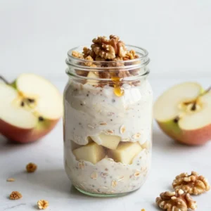 To make your apple pie overnight oats, gather these simple ingredients: - 1 cup rolled oats - 1 cup unsweetened almond milk (or your choice of milk) - 1 large apple, diced (preferably Granny Smith for a hint of tartness) - 1 teaspoon ground cinnamon - 1 tablespoon maple syrup (or honey for sweetness) - 1/2 teaspoon vanilla extract - 1/4 cup Greek yogurt (optional, for creaminess) - 2 tablespoons chopped walnuts (optional, for added crunch) - Pinch of salt If you want a dairy-free option, almond milk works great. You can also try oat or soy milk. For sweeteners, maple syrup adds warmth. Honey is a nice choice too. You can skip sweeteners if you want it less sweet. Feel free to boost your oats with extra flavors! Try adding: - A tablespoon of chia seeds for extra fiber. - A handful of raisins or dried cranberries for sweetness. - A dash of nutmeg to enhance the spice flavor. - Sliced bananas or berries for added fruitiness. These add-ins make your oats even more fun and tasty! {{ingredient_image_2}} To make your apple pie overnight oats, start with a medium bowl. Add 1 cup of rolled oats and 1 cup of unsweetened almond milk. Then, toss in 1 large diced apple. I suggest using Granny Smith apples for a nice tart flavor. Next, stir in 1 teaspoon of ground cinnamon, 1 tablespoon of maple syrup, and 1/2 teaspoon of vanilla extract. If you like it creamy, add 1/4 cup of Greek yogurt. Don&rsquo;t forget a pinch of salt. Mix everything well until it looks good. Taste your mixture after you mix. If you want it sweeter, add a little more maple syrup. You can also add more cinnamon if you crave that warm spice flavor. The goal is to make it just right for you. Remember, you can always add more, but you can't take it out! Once you're happy with the taste, divide the mixture into two jars. Seal them up tightly and place them in the fridge. For the best results, let them soak overnight. If you&rsquo;re in a hurry, leave them for at least 4 hours. This soaking time helps the oats absorb all the yummy flavors and softens them up perfectly. To make your overnight oats extra creamy, use rolled oats. They absorb liquid well and create a smooth texture. Adding Greek yogurt also helps. It gives a rich taste and boosts protein. Make sure to mix your oats well with the liquid. This ensures even soaking and creaminess. Cinnamon is a must for apple pie flavor. It adds warmth and spice. You can also use nutmeg for more depth. Fresh fruits like sliced bananas or berries bring a juicy twist. If you like nuts, sprinkle some chopped walnuts on top. They add crunch and taste. You don&rsquo;t need fancy tools. A medium mixing bowl and a spoon are enough. Use mason jars for storing your oats. They keep the oats fresh and are easy to grab. A measuring cup helps with accurate portions. Keep it simple, and enjoy your cooking! Pro Tips Choose the Right Apple: Granny Smith apples are ideal for a perfect balance of sweetness and tartness, enhancing the overall flavor of your overnight oats. Customize Sweetness: Adjust the amount of maple syrup or honey according to your taste preference; start with less and add more as needed after mixing. Add a Protein Boost: Incorporating Greek yogurt not only adds creaminess but also increases the protein content, making your breakfast more filling. Experiment with Toppings: Feel free to get creative with toppings! Try adding fresh fruits, seeds, or even a dollop of nut butter for extra flavor and texture. {{image_4}} You can mix in different fruits for fun flavors. Pears add a sweet and juicy touch. Peaches bring a summer vibe. Just replace the apple with your fruit of choice. Dice the fruit and mix it in. You can also combine fruits for more taste. Try using half an apple and half a pear. This change makes your oats exciting and fresh. To make this recipe vegan, swap out the Greek yogurt for a plant-based yogurt. You can also use a milk like coconut or oat milk. For a low-sugar option, reduce the maple syrup. Use ripe fruits to add natural sweetness. This way, you can enjoy a delicious bowl without added sugars. These tweaks keep your breakfast healthy and tasty. Change your flavor with the seasons! In fall, add pumpkin puree and pumpkin spice. This gives your oats a cozy taste. For winter, sprinkle in holiday spices like nutmeg and allspice. These flavors create a warm and festive breakfast. You can also add a splash of eggnog for a holiday twist. Experiment with spices to find your favorite combinations. To keep your apple pie overnight oats fresh, store them in airtight containers. I prefer using mason jars for their snug fit and easy access. Make sure to seal the lids tightly to prevent any air from getting in. This keeps the oats from drying out and losing flavor. You can also layer the oats and toppings separately if you want to add crunch later. When stored properly in the fridge, your oats will last for about 3 to 5 days. This makes them perfect for meal prep! If you start to notice any off smells or changes in texture, it&rsquo;s best to toss them. For the best taste, enjoy them within the first few days after making them. If they seem too thick after a few days, a splash of almond milk can help restore the creamy texture. If you want to save some for later, freezing is a great option. Portion the oats into freezer-safe containers or bags. They can last up to 3 months in the freezer. To eat, just thaw them overnight in the fridge. Then, give them a good stir. You can also heat them in the microwave for a warm breakfast! Yes, you can use quick oats. They soak up liquid faster. This means your oats will be ready sooner. However, they may turn a bit mushy. If you prefer a firmer texture, stick with rolled oats. Unsweetened almond milk is great, but any milk works. You can use cow's milk, soy milk, or oat milk. Choose what you enjoy the most. Each type will give your oats a different taste. Use gluten-free oats. Not all oats are gluten-free, so check the label. Also, ensure your milk and any add-ins are gluten-free. This way, you can enjoy your oats without worry. Apple pie overnight oats are a tasty and easy breakfast choice. We covered all the key ingredients, from dairy-free options to add-ins for more flavor. You learned how to prepare them step by step, adjusting sweetness as needed. Tips for creamy oats and equipment made the process simple. Explore variations with different fruits and seasonal flavors to mix things up. Store them properly for freshness, and remember the freezing tips for later use. Enjoy making this quick and delicious meal!