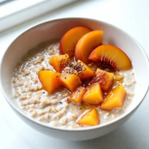 To make delicious Peach Pie Overnight Oats, gather these ingredients: - 1 cup rolled oats - 1 cup unsweetened almond milk (or any milk of choice) - 1 ripe peach, diced (plus additional slices for garnish) - 1 tablespoon chia seeds - 1 tablespoon maple syrup (or honey for sweetness) - 1/2 teaspoon ground cinnamon - 1/4 teaspoon pure vanilla extract - A pinch of salt - Optional toppings: granola, chopped nuts, or shredded coconut You can switch several ingredients if needed: - Use coconut milk or oat milk instead of almond milk. - Try agave syrup instead of maple syrup for a different sweet taste. - Swap chia seeds with flaxseeds for added fiber. - Use any seasonal fruit instead of peaches for variety. Oats are full of fiber, which helps keep you full. They also support digestion and heart health. Chia seeds are rich in omega-3s, which boost brain health. Peaches provide vitamins A and C, which are good for your skin. The maple syrup adds natural sweetness while giving you some antioxidants. These ingredients work together to create a healthy start to your day. {{ingredient_image_2}} To start, gather your ingredients. You need rolled oats, almond milk, chia seeds, maple syrup, ground cinnamon, vanilla extract, and a pinch of salt. In a medium bowl or jar, combine the rolled oats, almond milk, chia seeds, maple syrup, ground cinnamon, and vanilla extract. Mix everything well. It is key to blend all the ingredients for a smooth texture. When mixing, be gentle but thorough. Use a spatula or spoon. This helps avoid lumps. After mixing, fold in the diced peach. Make sure the peach pieces spread evenly throughout the oats. This step is vital for flavor in every bite. Cover your bowl or jar tightly. This keeps the oats fresh while soaking. Place it in the fridge overnight. Aim for at least four hours. This allows the oats to absorb the almond milk and soften. When you wake up, stir the oats again. If they seem too thick, splash in more almond milk. This way, you get a creamy texture. To get creamy overnight oats, use the right milk. Almond milk works well, but feel free to pick your favorite milk. Mixing in the chia seeds is key. They absorb liquid and help thicken the oats. If your oats seem too thick in the morning, just add a splash of milk. Stir it well to get that perfect creaminess. Spices can boost the flavor of your oats. Ground cinnamon adds warmth and sweetness. Vanilla extract gives a lovely aroma. For toppings, think about textures and flavors. Granola adds crunch, while chopped nuts bring a nutty taste. Shredded coconut gives a tropical twist. Fresh peach slices on top also look great and taste amazing. When making overnight oats, prep is important. Use jars for easy storage and serving. Label each jar if you make different flavors. Keep them in the fridge for up to five days. To enjoy later, just grab a jar. If you want to freeze them, leave out the fresh toppings. Thaw in the fridge overnight before eating. Pro Tips Use Fresh Peaches: For the best flavor, choose ripe, juicy peaches that are in season. They will add a natural sweetness and aroma to your oats. Adjust Sweetness: Taste the mixture before refrigerating and adjust the sweetness to your preference. You can add more maple syrup or honey, or even a dash of stevia. Experiment with Milk: Feel free to use any milk of your choice, such as coconut, soy, or oat milk. Each will give a unique flavor profile to the oats. Make it Ahead: This recipe is perfect for meal prep. You can double the batch and store individual servings for a quick, nutritious breakfast during the week. {{image_4}} You can change the fruit in your overnight oats! Try adding berries like blueberries or strawberries. They add a nice pop of color and flavor. You can also mix in banana slices for extra creaminess. If you want a tropical twist, add diced mango or pineapple. The choices are endless, and each fruit brings a unique taste. Want to change things up? Add nut butters like almond or peanut butter. They add richness and protein. You can also use yogurt for creaminess and a tangy taste. Dairy or plant-based yogurt works great. For a sweet touch, try mixing in cocoa powder or a splash of coffee. These options make your oats special and fun. Using seasonal fruits keeps your oats fresh and exciting. In summer, stick with peaches and berries. In fall, use apples and pears with cinnamon. Winter offers citrus fruits like oranges or grapefruits. In spring, you can enjoy strawberries or rhubarb. Adapting your oats to the seasons makes each bowl a new adventure! To keep your peach pie overnight oats fresh, store them in airtight containers. Glass jars work great, as they seal well and let you see your tasty creation. Make sure to fill the jar close to the top to limit air exposure. This helps keep the oats moist and flavorful. You can store your overnight oats in the fridge for up to five days. They get better with time as the flavors blend. Just remember to stir them well before eating. If they seem too thick, add a splash of almond milk to loosen them up. Yes, you can freeze overnight oats! Just prepare them as usual, but leave out any fresh fruit or toppings. Store them in freezer-safe containers. When you're ready to eat, thaw them in the fridge overnight. Then, add your fresh peach slices or toppings before serving. This method gives you a quick breakfast option on busy days! You can use steel-cut oats, but the texture will change. Steel-cut oats take longer to soften. I recommend soaking them overnight for at least 12 hours. This helps them absorb liquid better. They will still taste great, but expect a chewier bite. To make this recipe vegan, simply use almond milk. You can also swap maple syrup for honey. This keeps the dish plant-based. All other ingredients are already vegan-friendly. Enjoy your peach pie overnight oats with a vegan twist! Yes, you can prepare this recipe for meal prep! Make a big batch and store it in jars. These oats will last up to five days in the fridge. Just remember to add fresh peach slices and toppings right before eating. It&rsquo;s a quick and easy breakfast for busy days! In this post, we explored the world of overnight oats. We covered essential ingredients, substitutes, and health benefits. The step-by-step guide helped you prepare and perfect your oats. Tips on consistency, flavor, and meal prep provided useful insight. We shared delicious variations and important storage practices. Overnight oats are versatile and fun. Use your favorite flavors and ingredients. Enjoy this easy meal that boosts your health!