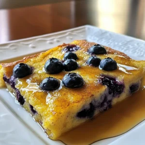 Here is what you need to make this tasty dish: - 2 cups all-purpose flour - 2 tablespoons baking powder - 1/2 teaspoon fine sea salt - 1/4 cup granulated sugar - 2 large eggs - 1 1/2 cups whole milk - 1/4 cup unsalted butter, melted and slightly cooled - 2 cups fresh or frozen blueberries - 1 teaspoon pure vanilla extract - 1 teaspoon ground cinnamon (optional) - Maple syrup, for drizzling before serving These simple ingredients come together to create a warm, fluffy, and fruity pancake casserole. The flour gives it structure, while the baking powder helps it rise. The eggs and milk add moisture and richness. Blueberries bring sweetness and a burst of flavor. You can also add cinnamon for extra warmth. Don&rsquo;t forget the maple syrup! It adds the perfect touch when you serve this dish. {{ingredient_image_2}} - Preheat the oven to 350&deg;F (175&deg;C). - Grease a 9x13-inch baking dish with butter or spray. - Combine 2 cups of flour, 2 tablespoons of baking powder, 1/2 teaspoon of salt, and 1/4 cup of sugar. - Whisk these ingredients together until evenly mixed. - In a new bowl, beat 2 large eggs until frothy. - Add 1 1/2 cups of milk, 1/4 cup of melted butter, and 1 teaspoon of vanilla. - Mix well until all ingredients are fully combined. - Pour the wet mixture into the dry ingredients. - Stir gently until just combined. A few lumps are okay. - Fold in 2 cups of blueberries carefully. - Reserve a small handful for the top later. - Transfer the batter to the greased baking dish. - Spread it evenly and sprinkle the reserved blueberries on top. - Bake for 30-35 minutes until golden brown. Check with a toothpick for doneness. - Do not overmix batter. Mixing too much can make the pancakes tough. Stir until just combined. A few lumps are okay! - Ensure the butter isn't too hot. Hot butter can cook the eggs and change the texture. Let it cool slightly before using. - Serve warm with maple syrup. The syrup adds sweetness and flavor, making each bite better. - Garnish with powdered sugar and extra blueberries. This adds a nice look and extra burst of flavor. - Use a decorative platter for serving. A pretty dish makes the meal feel special. - Add fresh berries for a pop of color. Bright berries make the dish more appealing and fun. Pro Tips Use Fresh Blueberries: If possible, opt for fresh blueberries for the best flavor and texture. If using frozen, do not thaw them before adding to the batter to prevent excess moisture. Check for Doneness: To ensure your casserole is perfectly cooked, insert a toothpick into the center. It should come out clean when ready, but be careful not to overbake. Customize Your Toppings: Feel free to add other toppings like chopped nuts, chocolate chips, or a sprinkle of powdered sugar for added texture and flavor. Make Ahead: Prepare the batter the night before and refrigerate. Just pour it into the baking dish and bake in the morning for a quick and easy breakfast. {{image_4}} You can switch up the fruit in this dish. Try using raspberries or strawberries. They add a sweet and tart flavor. You can also mix different seasonal berries for a colorful twist. If you need gluten-free options, replace all-purpose flour with gluten-free flour. This keeps the dish tasty for everyone. For dairy-free folks, use almond milk or coconut milk. You can also swap butter for a dairy-free alternative. To add some crunch, sprinkle in your favorite nuts. Walnuts or pecans work great. For a fresh twist, add lemon zest. It brightens the dish and pairs well with blueberries. After enjoying your Blueberry Pancake Casserole, store any leftovers in an airtight container. This helps keep it fresh. You can refrigerate the casserole for up to 3 days. This way, you can savor it again! When you're ready to enjoy leftovers, warm them up in the microwave or oven. If you want to make it extra tasty, consider topping it with fresh syrup before serving. This gives it a delightful, fresh flavor. If you want to make this dish ahead of time, you can freeze it before baking. Wrap it well in plastic wrap and then foil. Store it in the freezer for up to 2 months. When you are ready to bake, just let it thaw overnight in the fridge before cooking. This makes meal prep simple and fun! Yes, you can prepare it the night before and bake it in the morning. This makes serving easy and fun. Just cover the dish and store it in the fridge overnight. In the morning, take it out, let it sit at room temperature for a bit, and then pop it in the oven. A toothpick inserted in the center should come out clean. This tells you that the batter is cooked through. If it comes out wet, give it a few more minutes. Watch the top for a golden color; that&rsquo;s a good sign too! Yes, frozen blueberries work well in this recipe. They save time and add great flavor. Just fold them in gently so they don't break apart. You might want to thaw them first to avoid extra moisture in the batter. It&rsquo;s best served warm with maple syrup drizzled on top. The syrup adds sweetness and complements the blueberries. You can also add a sprinkle of powdered sugar for a nice touch. Serve it right from the dish for a casual feel. This recipe yields 8 servings. It&rsquo;s perfect for a family breakfast or brunch with friends. If you have leftovers, they make a great snack or quick meal later! This blueberry pancake casserole is a tasty and simple dish. We covered ingredients, step-by-step instructions, and tips to make it great. Remember, you can swap berries and adjust for diets. Proper storage ensures leftovers last longer. Feel free to make it ahead of time. Enjoy warm with syrup for a delightful breakfast! Your family will love it.