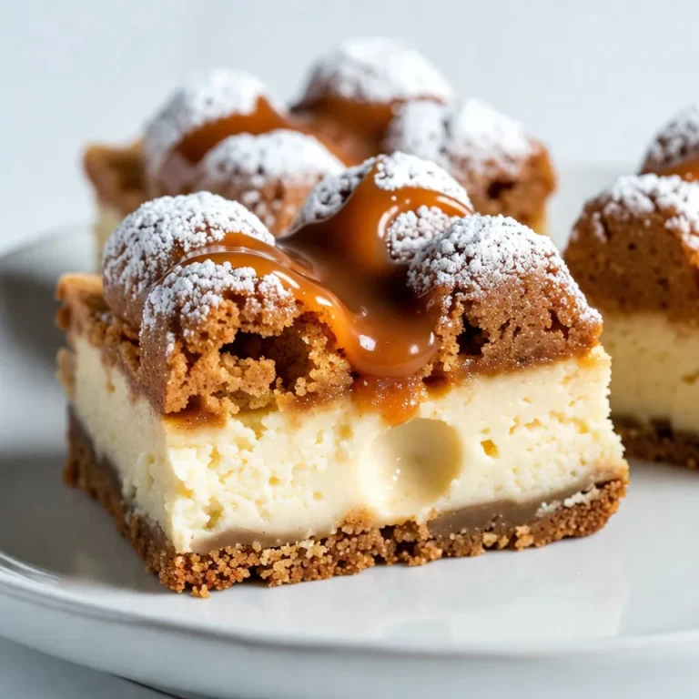 To make churro cheesecake bars, you need the following ingredients: - 1 cup all-purpose flour - 1/2 teaspoon baking powder - 1/4 teaspoon salt - 1/2 cup unsalted butter, softened - 1 cup granulated sugar (3/4 cup + 1/4 cup) - 1 large egg - 1 teaspoon pure vanilla extract - 8 oz cream cheese, softened - 1/2 cup sour cream - 1 tablespoon ground cinnamon Measuring accurately is key. Use a dry measuring cup for flour. Level it off with a knife for precision. For the butter, it should be soft but not melted. Room temperature helps it blend well. The egg also needs to be at room temperature to mix easily. Cream cheese and sour cream should be soft, too. This ensures a smooth filling. You can add fun toppings to your bars. Here are some ideas: - Powdered sugar dusting for sweetness - Caramel sauce for extra flavor - Chocolate drizzle for a twist These garnishes not only look good but also add more taste. Enjoy trying different combinations! {{ingredient_image_2}} Start by preheating your oven to 350°F (175°C). This heat will help bake the bars evenly. Next, grab an 8x8 inch baking pan. Line it with parchment paper. Make sure some paper hangs over the edges. This will help you lift the bars out later. In a medium bowl, mix 1 cup of all-purpose flour, 1/2 teaspoon of baking powder, and 1/4 teaspoon of salt. Whisk these dry ingredients together well. Set this bowl aside for now. In a larger bowl, beat 1/2 cup of softened unsalted butter with 3/4 cup of granulated sugar. Use an electric mixer on high speed. Mix it for about 3-4 minutes. The mixture should be light and fluffy. Now, add in 1 large egg and 1 teaspoon of pure vanilla extract. Mix until combined smoothly. Gradually add the dry mixture into the wet mixture. Stir until just combined. Be careful not to overmix. This could make the crust tough. Take about two-thirds of this dough and press it evenly into the bottom of your prepared baking pan. This will create a solid crust layer. In a separate bowl, beat 8 oz of softened cream cheese with the remaining 1/4 cup of granulated sugar. Mix until smooth and creamy. Then, add 1/2 cup of sour cream and blend well. Spread this cream cheese mixture evenly over the crust. Crumble the remaining dough over this cream cheese layer. Make sure to distribute it evenly. In a small bowl, mix 1 tablespoon of ground cinnamon with 2 tablespoons of granulated sugar. Sprinkle this mixture generously over the crumbled dough. Now, place the baking pan in your preheated oven. Bake for 35-40 minutes. Look for a golden brown top and slightly wobbly filling. Once done, let the bars cool in the pan for 30 minutes. Use the parchment paper to lift them out. Transfer to the fridge for at least 2 hours. This chilling time helps the bars set completely. After chilling, cut the cheesecake bars into squares for serving. Enjoy the tasty treat! To get that smooth and creamy cheesecake texture, start with room temperature ingredients. Use softened cream cheese and sour cream. This helps them blend well. Mix the cream cheese and sugar until smooth. Avoid overmixing; too much can add air, making your bars puff up. Bake them until just set. If they wobble slightly in the middle, that's perfect! One common mistake is using cold ingredients. Cold items do not mix well. This can lead to lumps in your filling. Another mistake is overbaking. If you bake too long, the bars can dry out. Make sure to check them at the 35-minute mark. Lastly, don’t skip the chilling step. This helps the bars set and makes slicing easier. To serve your Churro Cheesecake Bars nicely, cut them into even squares. Place them on a pretty platter. You can dust them with powdered sugar for a nice touch. Drizzling caramel sauce adds a sweet finish. For added flavor, sprinkle some extra cinnamon on top. These small details make your dessert look fancy and inviting! Pro Tips Chill the Cream Cheese: Ensure your cream cheese is fully softened at room temperature for a smooth filling. This avoids lumps and creates a creamy texture. Don't Overmix: When combining the crust and filling, mix just until incorporated. Overmixing can lead to dense and tough bars. Perfect Cooling: Allow the bars to cool completely in the refrigerator for at least 2 hours. This step is crucial for achieving the perfect texture. Presentation Matters: For an elegant touch, dust the bars with powdered sugar and drizzle with caramel before serving for an impressive presentation. {{image_4}} You can easily change the flavor of churro cheesecake bars. For a rich twist, try adding chocolate. Simply mix in half a cup of melted chocolate into the cream cheese filling. For a fall treat, pumpkin works great too. Use half a cup of pumpkin puree in place of sour cream. Add a pinch of nutmeg for a warm spice kick. Making these bars gluten-free is simple. Substitute all-purpose flour with a 1:1 gluten-free blend. For a dairy-free version, swap cream cheese with a dairy-free cream cheese option. Use a dairy-free sour cream too. You can also replace butter with coconut oil. These swaps keep the bars tasty and enjoyable for everyone. Seasonal ingredients can make your bars shine. In spring, add fresh berries to the filling. Raspberries or strawberries can brighten the flavor. In winter, a dash of peppermint extract gives a festive touch. For summer, try lemon zest in the cream cheese. It adds a refreshing zing that pairs well with cinnamon. To keep your churro cheesecake bars fresh, store them in an airtight container. Place a piece of parchment paper between layers if stacking. This prevents sticking and keeps the bars intact. Make sure they are fully cooled before storing. If you don’t have an airtight container, wrap them tightly with plastic wrap. You can freeze churro cheesecake bars for longer storage. First, cut them into squares. Then, wrap each square in plastic wrap. Next, place them in a freezer bag or container. They will last for about three months in the freezer. To thaw, take them out and leave them in the fridge overnight. This keeps them moist and tasty. Churro cheesecake bars can last for up to a week in the fridge. Keep them covered to prevent drying out. For serving, try adding a drizzle of chocolate or caramel sauce on top. A sprinkle of cinnamon sugar enhances the flavor. You can also serve them with fresh fruit for a refreshing touch. Enjoy with a cup of coffee or tea for a delightful treat! You can tell your cheesecake bars are done when the top is golden brown. The filling should be slightly wobbly in the center. If it jiggles too much, they need more time. Check them after 35 minutes. If they look good, let them cool. This cooling will help them set better. Yes, you can use other cheeses for a twist on this recipe. Some good options are mascarpone or ricotta. They will change the texture and flavor a bit. Just make sure the cheese is softened for easy mixing. This will keep your filling creamy and smooth. You can serve these bars with many tasty options. Here are a few ideas: - Whipped cream for a light touch - Fresh berries for a fruity contrast - A drizzle of chocolate or caramel sauce - A sprinkle of powdered sugar for a sweet finish These toppings will enhance your dessert and make it even more special! We covered the key ingredients and steps to make delicious churro cheesecake bars. I shared tips for perfect texture and showed how to avoid common mistakes. We explored fun variations and provided storage tips for freshness. You can feel confident making this treat for any occasion. Enjoy your baking journey, and remember to share your tasty results!