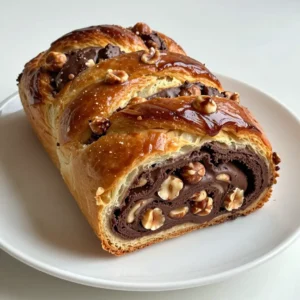 Here is a complete list of the ingredients you will need to make this delicious chocolate hazelnut babka: - 4 cups all-purpose flour - 1/4 cup granulated sugar - 1 packet (2&frac14; teaspoons) active dry yeast - 1/2 teaspoon salt - 1/2 cup whole milk, warmed to about 110&deg;F (43&deg;C) - 1/2 cup unsalted butter, melted and cooled to room temperature - 3 large eggs, at room temperature - 1 teaspoon vanilla extract - 1 cup hazelnuts, toasted and roughly chopped - 1 cup chocolate hazelnut spread (such as Nutella) - 1/4 cup unsweetened cocoa powder - 1 egg (for egg wash) These ingredients come together to create a soft dough with a rich filling. You&rsquo;ll notice the warmth of the milk helps the yeast activate. The hazelnuts add a nice crunch, and the chocolate hazelnut spread provides a sweet, creamy texture. Make sure you have everything before you start. This way, you can enjoy the process without interruptions. Happy baking! {{ingredient_image_2}} To start, gather your dry ingredients. In a large bowl, mix together: - 4 cups all-purpose flour - 1/4 cup granulated sugar - 1 packet (2&frac14; teaspoons) active dry yeast - 1/2 teaspoon salt Whisk these together until they blend well. In another bowl, whisk the wet ingredients: - 1/2 cup whole milk, warmed to about 110&deg;F (43&deg;C) - 1/2 cup unsalted butter, melted and cooled - 3 large eggs, at room temperature - 1 teaspoon vanilla extract Once mixed, pour the wet ingredients into the dry mix. Stir them with a wooden spoon until the dough starts to form. Now, transfer the dough to a floured surface. Knead it for about 8 to 10 minutes. The dough should feel smooth and elastic. Gather it into a ball and place it in a greased bowl. Turn it in the bowl to coat it in oil. Cover the bowl with a clean kitchen towel. Let it rise in a warm spot for 1 to 2 hours. It should double in size. In a medium bowl, mix together: - 1 cup chocolate hazelnut spread - 1/4 cup unsweetened cocoa powder Blend them until smooth. For more crunch, you can add half of the chopped hazelnuts to the filling. Once your dough has risen, punch it down to release air. On a floured surface, roll the dough into a rectangle about 16 by 24 inches. Spread the chocolate hazelnut filling evenly over the surface. Sprinkle the remaining chopped hazelnuts on top of the filling. From one long edge, roll the dough tightly into a log. Pinch the seam to seal it well. Using a sharp knife, slice the log in half lengthwise. You&rsquo;ll see the gooey filling. Twist the two halves together, making sure the filling faces up. Coil the twisted dough into a spiral and place it into a greased 9 by 5 inch loaf pan. Cover the loaf pan with a towel. Let the babka rise for another 30 to 45 minutes. It should look puffy and expanded. During the last 10 minutes of rising, preheat your oven to 350&deg;F (175&deg;C). For the egg wash, beat one extra egg in a small bowl. Brush this over the top of the risen babka. This gives it a nice shine. Bake the babka in the oven for 30 to 35 minutes. It should turn deep golden brown and sound hollow when tapped. If it browns too fast, cover it with aluminum foil halfway through. Knowing when dough is ready The dough should feel soft and smooth. It should spring back when you poke it gently. If it sticks to your hands, add a little more flour. You want a dough that is not too sticky. Adjusting for humidity Humidity can change how your dough feels. On a humid day, you might need less flour. If the dough is too wet, add more flour in small amounts. Always check the texture as you mix. Oven tips for even baking Use an oven thermometer to check the heat. Make sure your oven is preheated to 350&deg;F (175&deg;C). If your oven has hot spots, rotate the pan halfway through baking. This helps the babka cook evenly. Troubleshooting common issues If your babka is too dark on top, cover it with foil. If it is undercooked, bake a little longer. Check the center with a toothpick. If it comes out clean, it is done. Serving suggestions Serve the babka on a wooden board. Slice it into thick pieces for sharing. Pair it with fresh berries or a scoop of ice cream for extra flair. Garnishing ideas Dust the top with powdered sugar for a sweet touch. Add a few hazelnuts on top for crunch. A drizzle of chocolate can make it look even more tempting. Pro Tips Use Fresh Ingredients: Ensure your yeast is fresh for the best rise and texture. Check the expiration date and perform a quick proofing test if unsure. Temperature Matters: Maintain the dough at a warm temperature while it rises. If your kitchen is cool, consider placing the bowl in a slightly warmed oven or near a warm stove. Don't Rush the Rise: Allow the dough to rise until it has doubled in size for a light and fluffy babka. Patience is key for achieving the perfect texture. Perfect the Twisting: When twisting the dough, handle it gently to avoid squeezing out the filling. Aim for a tight twist for a beautiful presentation. {{image_4}} You can change up the filling to make your babka unique. Try adding: - Cream cheese for a tangy twist - Dried fruits like cherries or apricots - Spices such as cinnamon or nutmeg - Different nuts like walnuts or pecans These additions can give your babka new flavors to enjoy. If you need to follow a special diet, there are options for you. - For gluten-free babka, use a gluten-free flour blend. - To make it vegan, swap eggs with flaxseed meal and use plant-based milk. Replace the butter with coconut oil or vegan butter, and choose vegan chocolate hazelnut spread. You can shape your babka in fun ways. Here are some ideas: - Try different braiding techniques for a unique look. - Make mini babkas by dividing dough into smaller portions. These shapes can be great for sharing or for gifts. To cool the babka correctly, let it sit in the pan for about 10 minutes. This prevents it from getting soggy. Then, move it to a wire rack. This helps air flow around it, keeping the crust nice and crisp. Avoid cooling it in the pan too long, or it may get too moist. For best practices in storage, wrap the babka tightly in plastic wrap. This keeps it soft and fresh. Store at room temperature for up to three days. If you want to keep it longer, freezing is a great option. To freeze, slice the babka first. Wrap each slice in plastic wrap, then place them in a freezer bag. This way, you can enjoy a piece anytime. To reheat for optimal enjoyment, use the oven. Preheat it to 350&deg;F (175&deg;C). Place the babka on a baking sheet and cover it with foil. Heat for about 10-15 minutes. This warms it without drying it out. You can also use a microwave for a quick warm-up. Heat a slice for about 15-20 seconds. Enjoy it warm for the best taste! Babka has roots in Eastern Europe. It started as a simple bread. Jewish families made it as a sweet treat. Babka means "grandma" in Polish. This bread often had leftover dough. Bakers filled it with chocolate or fruit. Over time, it became a favorite in many homes. Yes, you can prepare the dough one day ahead. After the first rise, wrap it tightly. Store it in the fridge overnight. The next day, let it come to room temp before shaping. You can also bake the babka ahead. Cool it completely and wrap it. Store at room temp for a few days. A few factors can cause this. First, check the yeast. If it&rsquo;s old, it may not work. Make sure the liquid is warm, not hot. Hot liquid can kill the yeast. Also, let the dough rise in a warm spot. Cold air can slow down the rise. Look for a deep golden brown color. Tap the top gently; it should sound hollow. If you want to be sure, use a thermometer. The inside should be about 190&deg;F (88&deg;C). Let it cool in the pan for ten minutes before slicing. Enjoy the warm, rich flavors! You now understand how to make delicious Babka. From the right ingredients to the final bake, each step matters. Use tips for dough consistency and baking for great results. You can adjust flavors and even make it vegan or gluten-free. Store it correctly for freshness, and enjoy it later by reheating. Babka is not just tasty; it has history and gives joy to any gathering. Now, it&rsquo;s your turn to create something special in the kitchen!